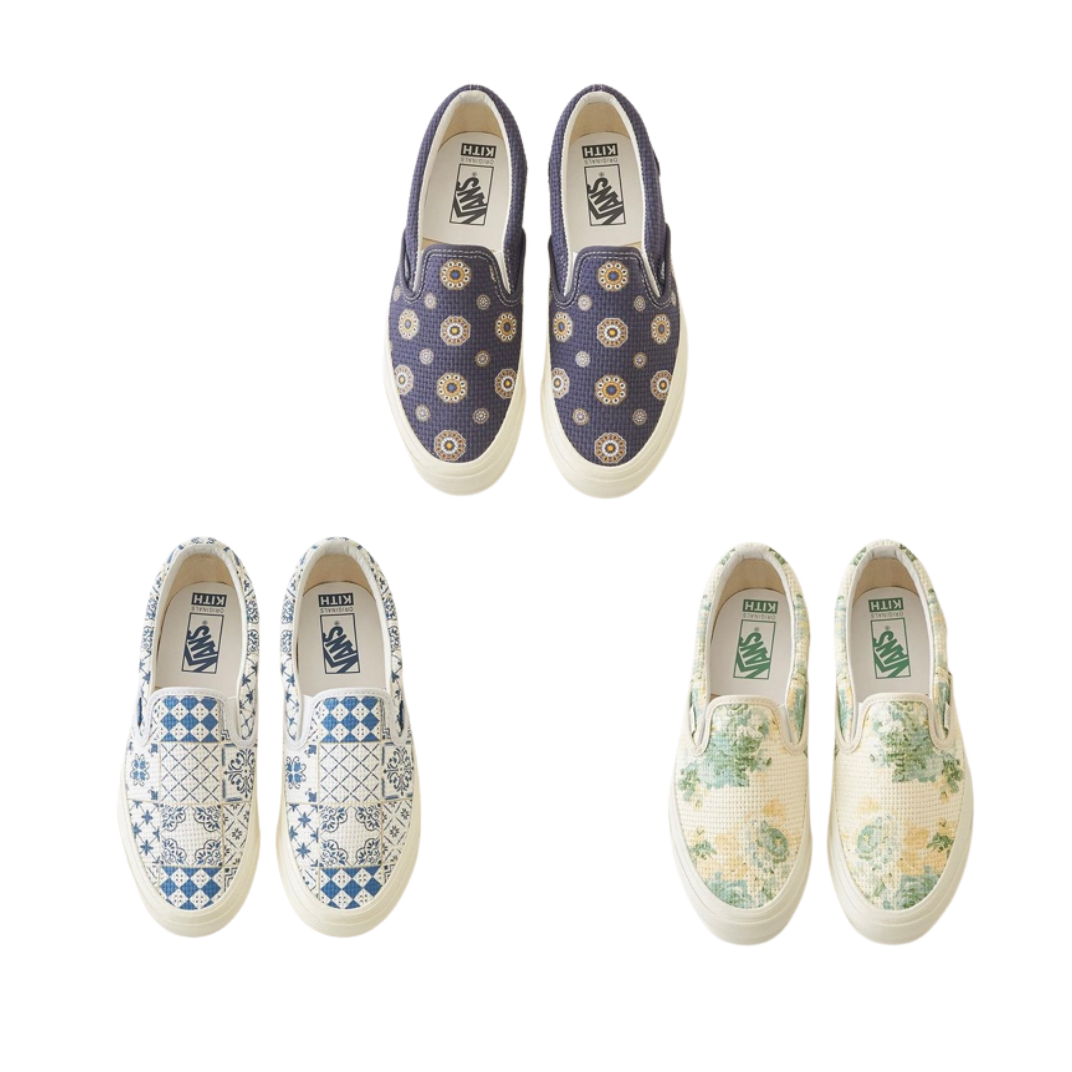 Vans Vault x Kith 10th Anniversary OG Classic Slip-On LX Paisley Gibraltar Sea, Vans Vault x Kith 10th Anniversary OG Classic Slip-On LX Gray Tile 착용 스타일 - 2