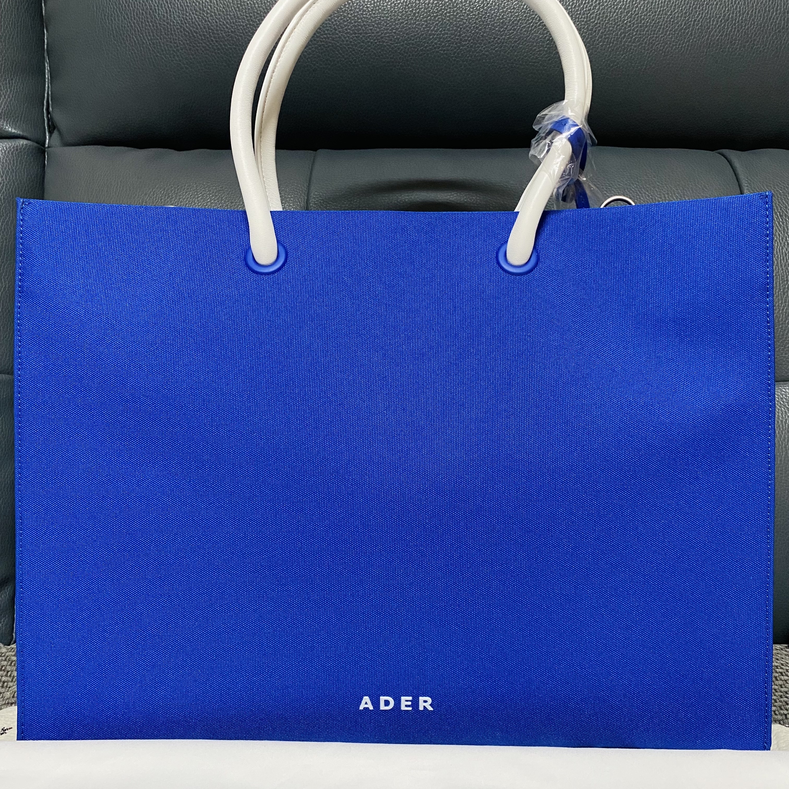 Ader Error Wide Shopper Bag Z-Blue 착용 스타일 - 2