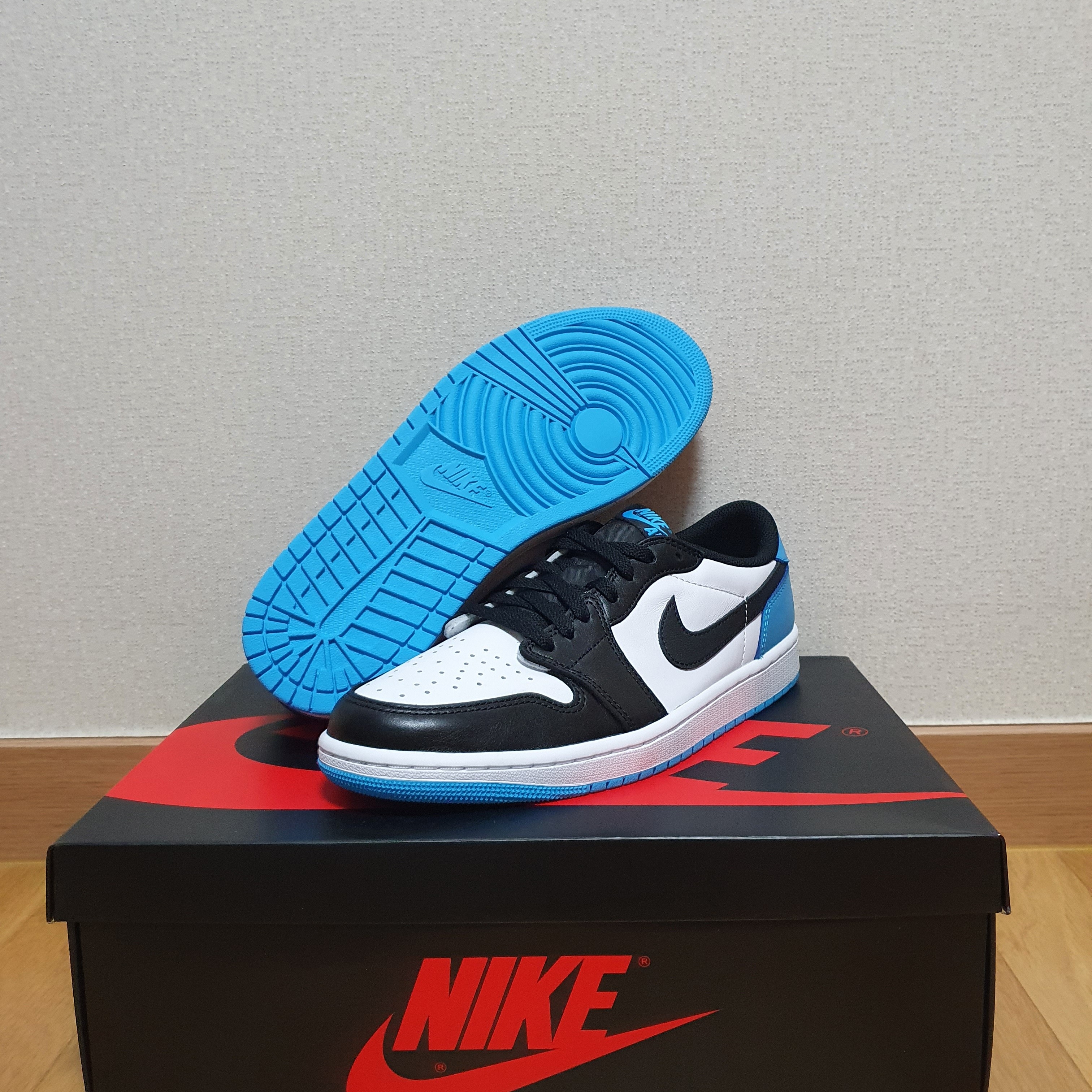 Jordan 1 Retro Low OG Black and Dark Powder Blue 착용 스타일 - 2