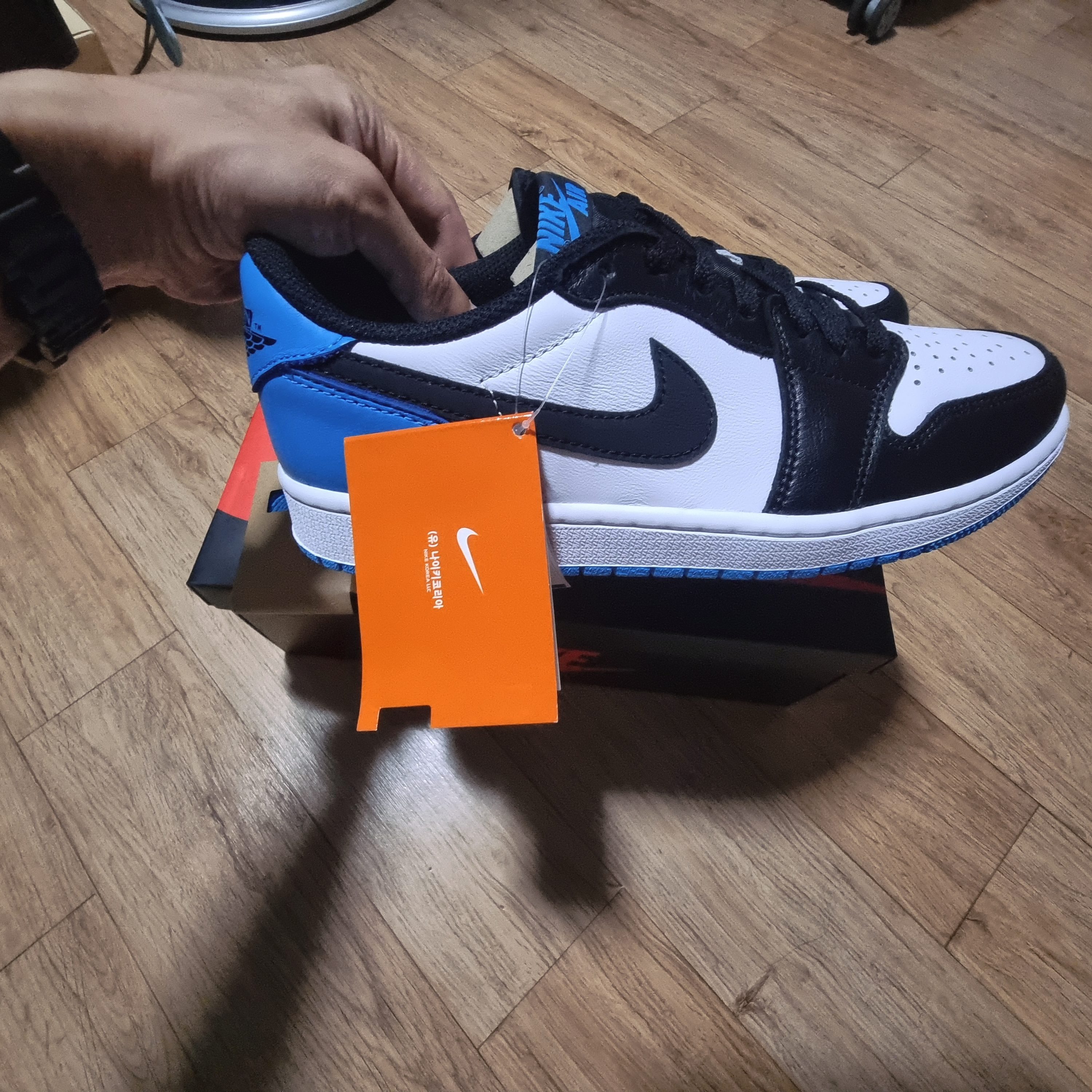 Jordan 1 Retro Low OG Black and Dark Powder Blue 착용 스타일 - 3