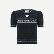 (W) Dior Christian Dior Short Sleeved Sweater Cashmere Wool Knit Navy Blue