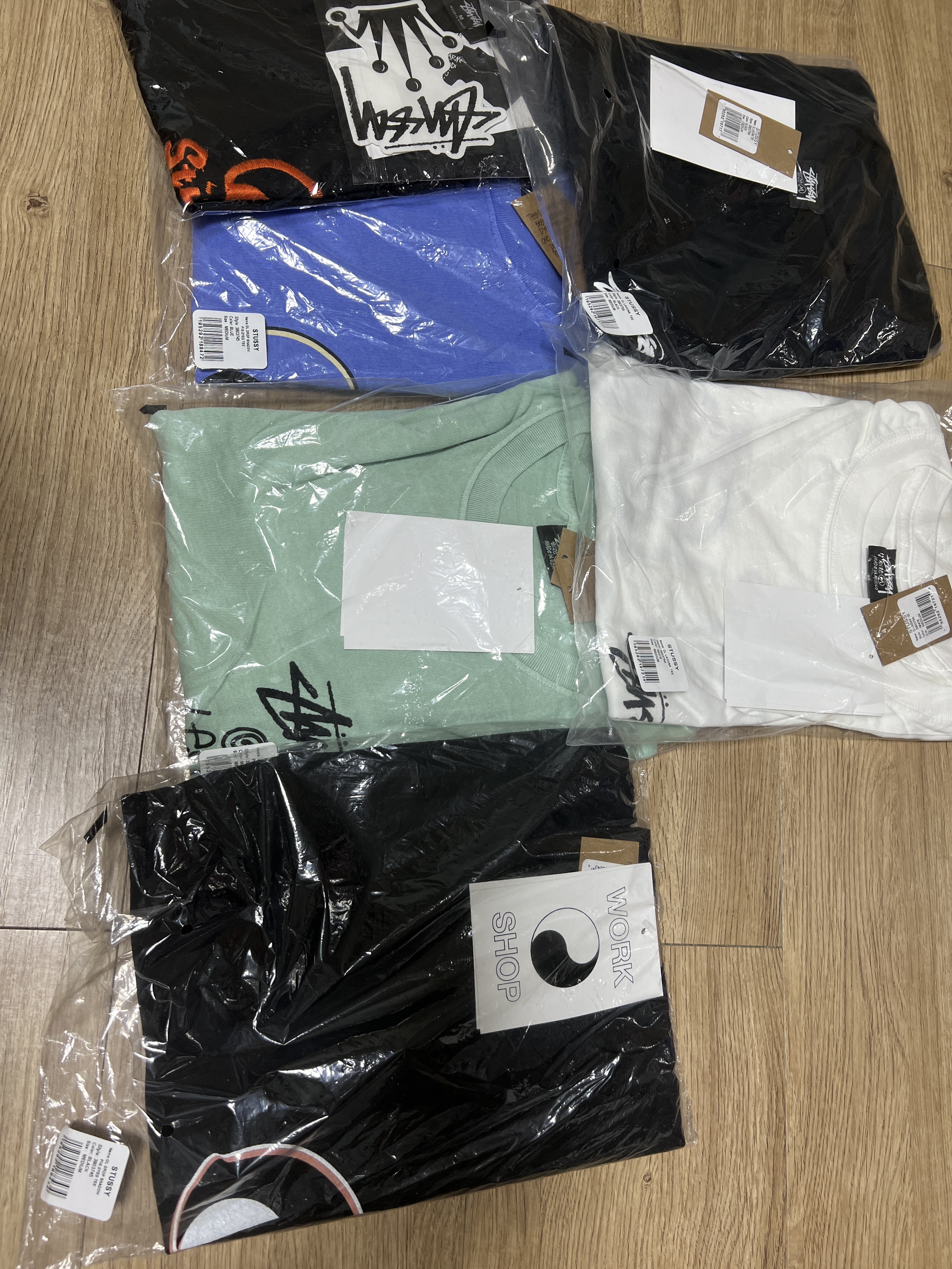 Stussy x Our Legacy Drop Shadow T-Shirt Black, Stussy x Our Legacy Surfman Pig. Dyed T-Shirt Mint - 21FW 착용 스타일