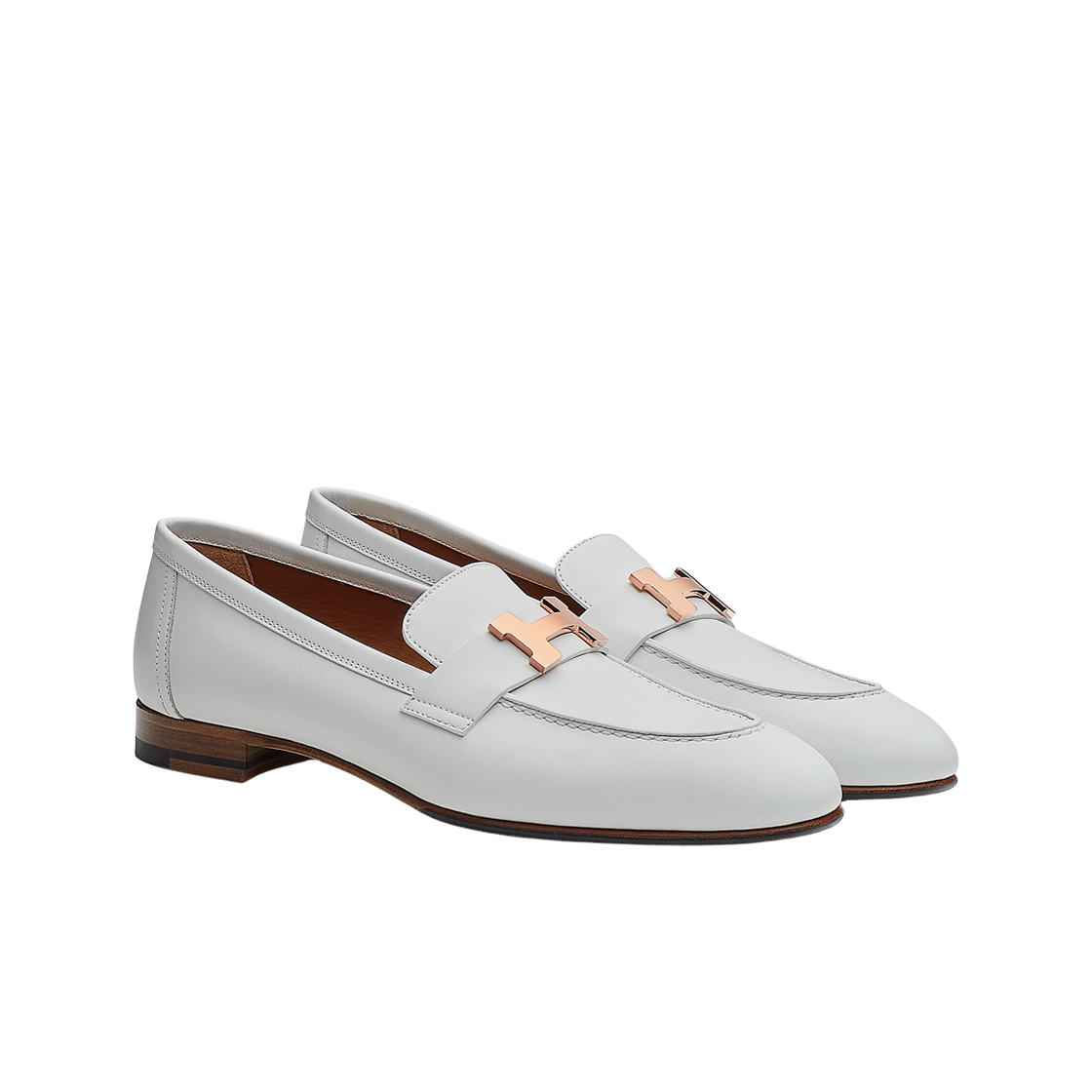 (W) 에르메스 파리 로퍼 카프스킨 & 로즈 골드 하드웨어 블랑((W) Hermes Paris Loafers Calfskin & Rose Gold Blanc) - 2