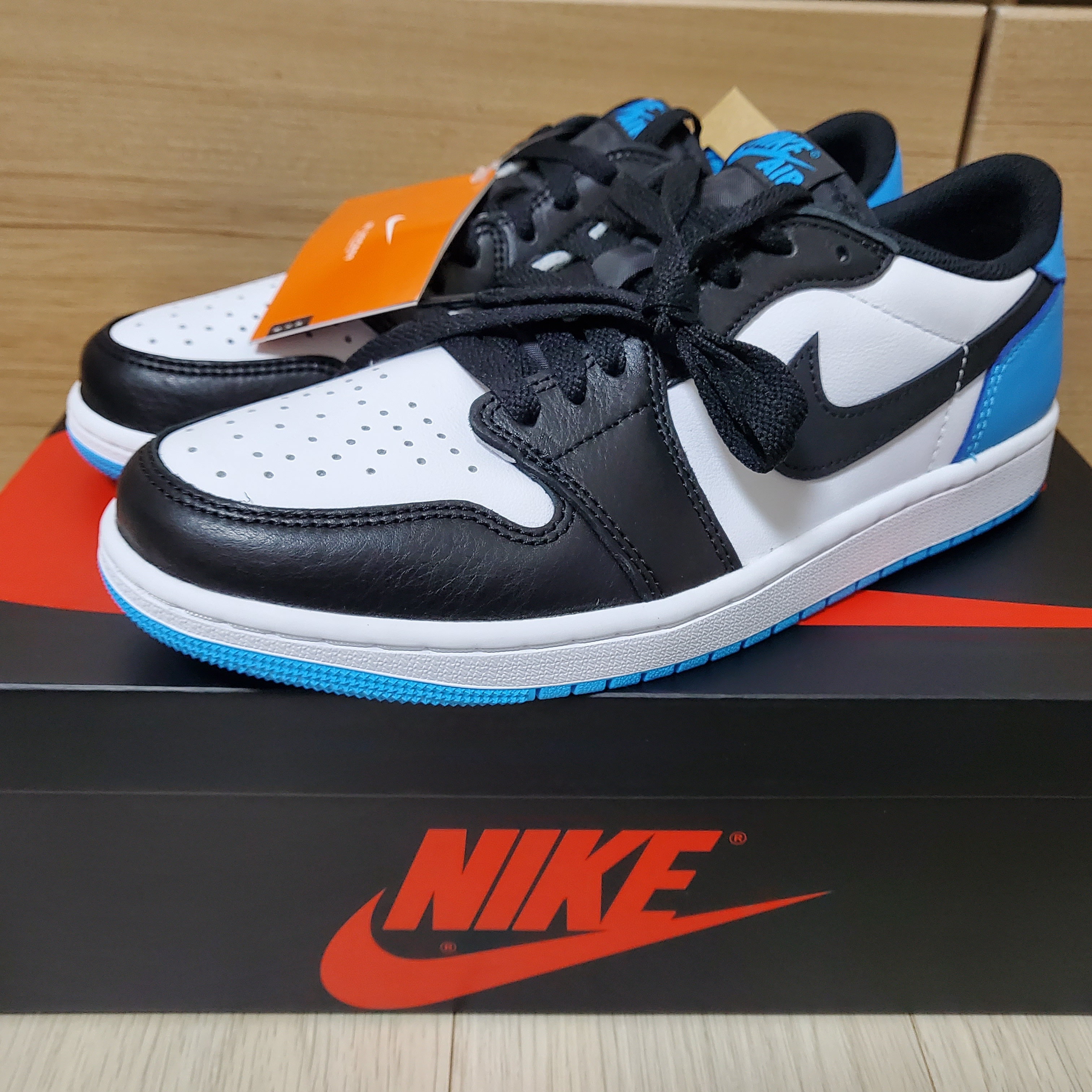 Jordan 1 Retro Low OG Black and Dark Powder Blue 착용 스타일 - 1