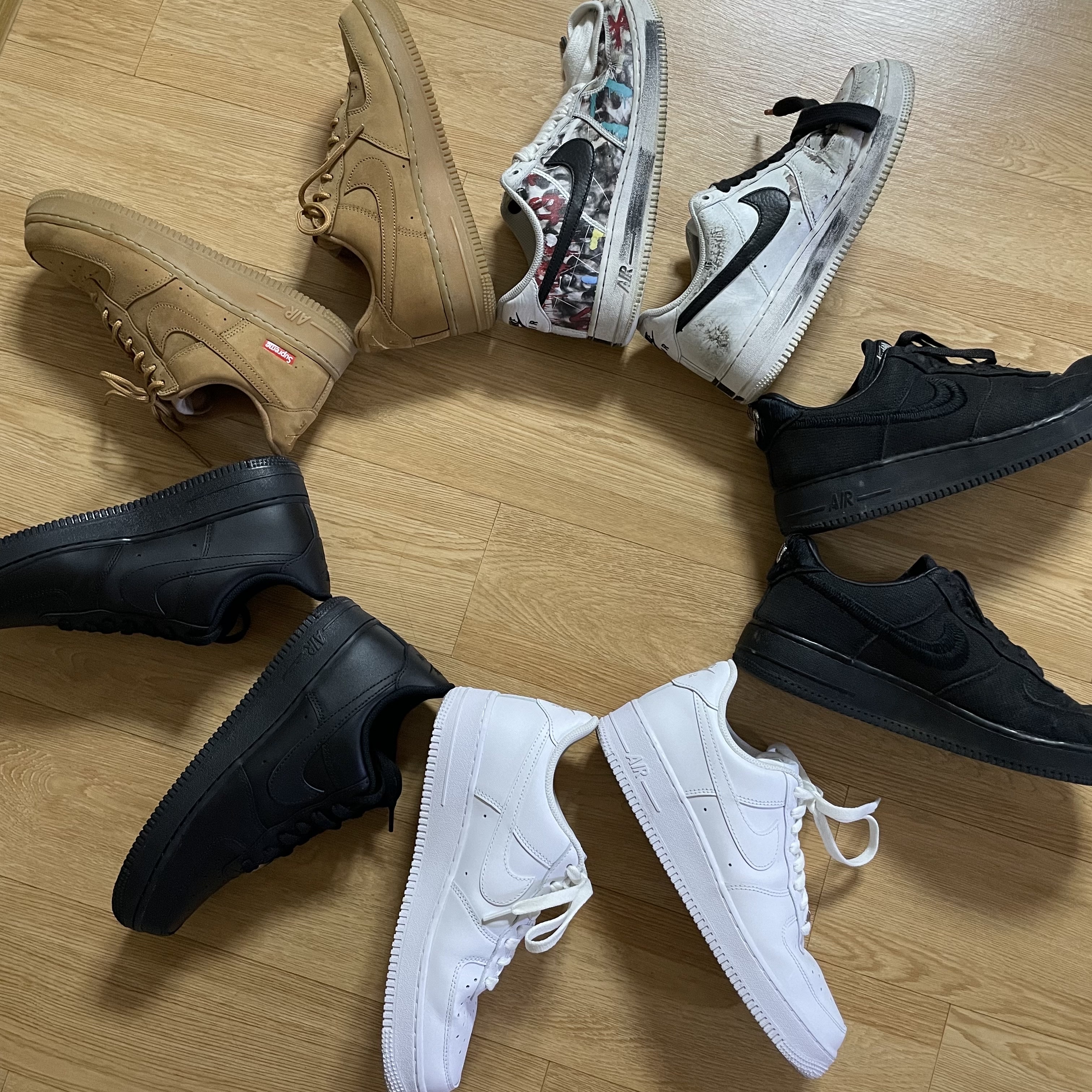 Nike Air Force 1 '07 Low White, Nike Air Force 1 '07 Low Triple Black 착용 스타일