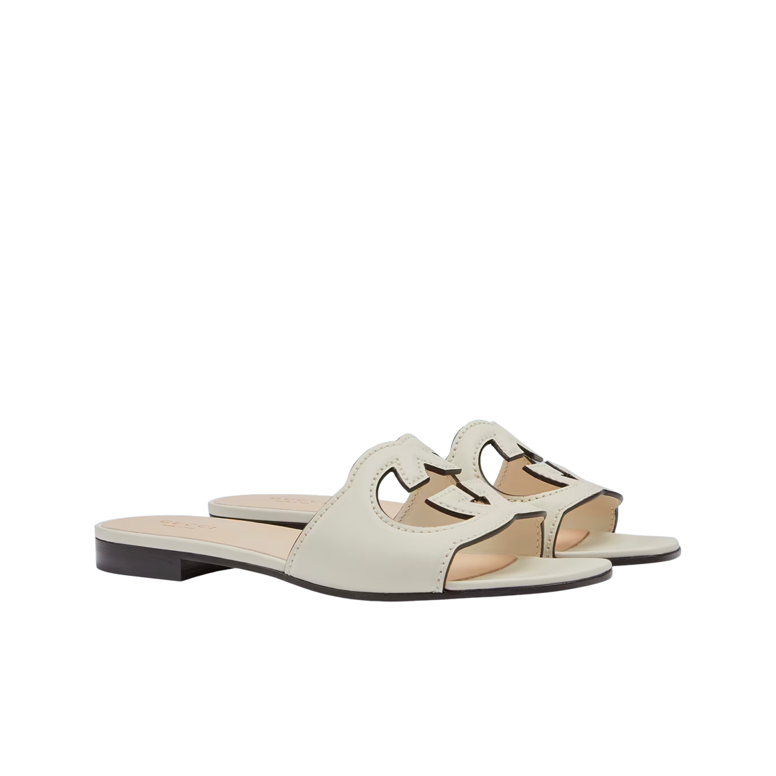 (W) 구찌 인터로킹 G 컷아웃 레더 슬라이드 샌들 화이트((W) Gucci Interlocking G Cut-Out Leather Slide Sandal White) - 2