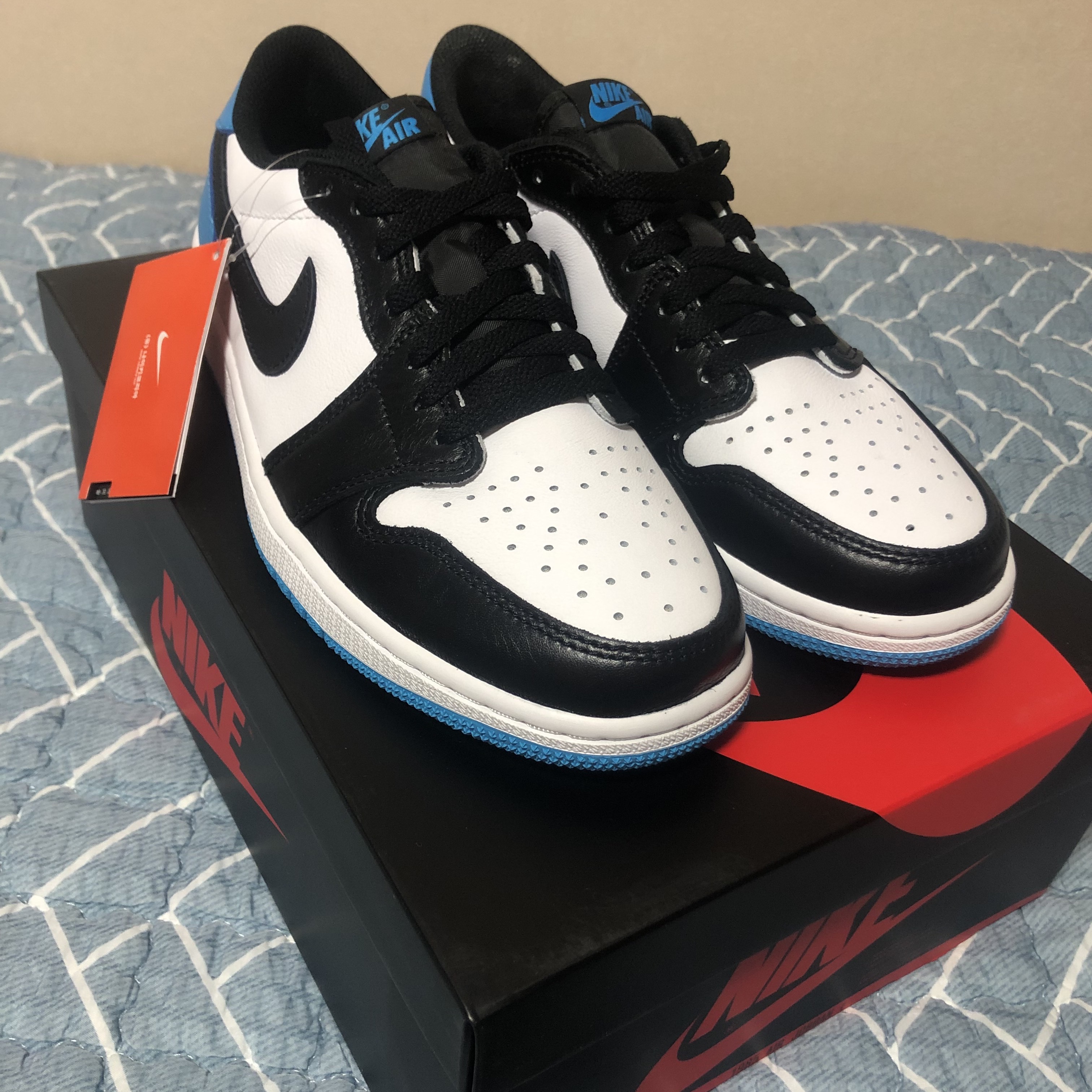 Jordan 1 Retro Low OG Black and Dark Powder Blue 착용 스타일 - 3