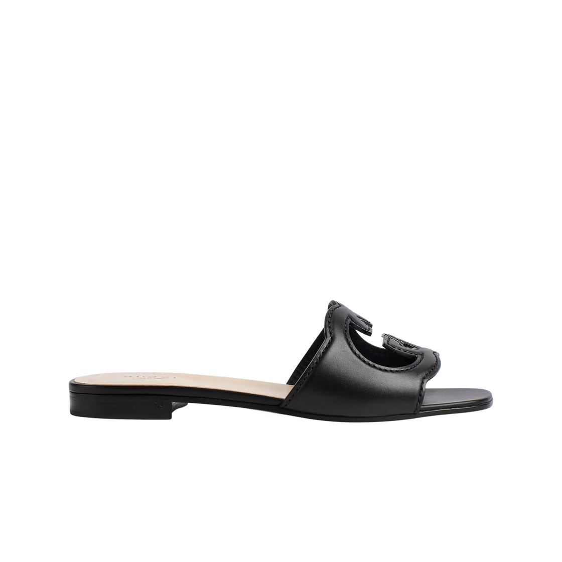 (W) 구찌 인터로킹 G 컷아웃 레더 슬라이드 샌들 블랙((W) Gucci Interlocking G Cut-Out Leather Slide Sandal Black) - 1