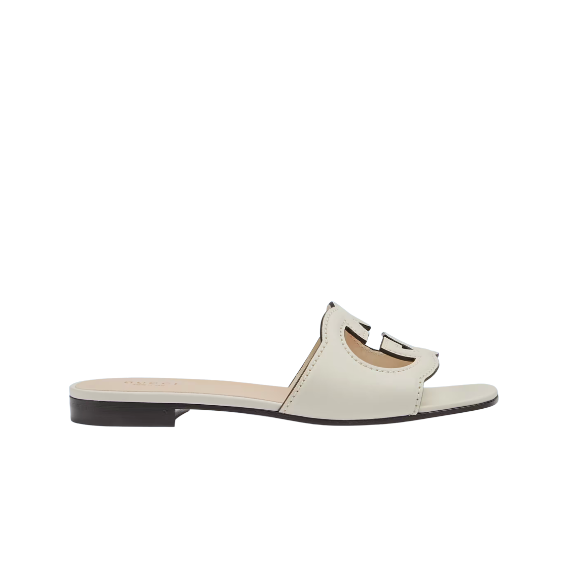(W) 구찌 인터로킹 G 컷아웃 레더 슬라이드 샌들 화이트((W) Gucci Interlocking G Cut-Out Leather Slide Sandal White) - 1