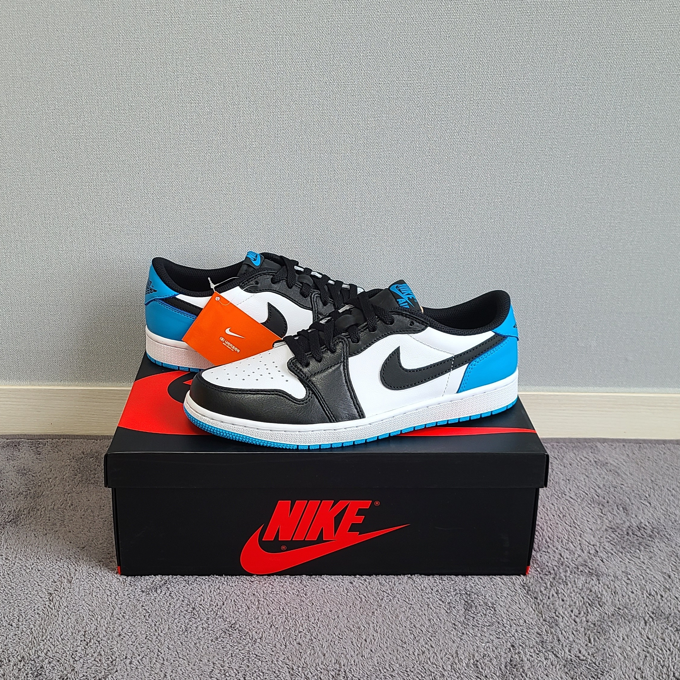 Jordan 1 Retro Low OG Black and Dark Powder Blue 착용 스타일 - 2