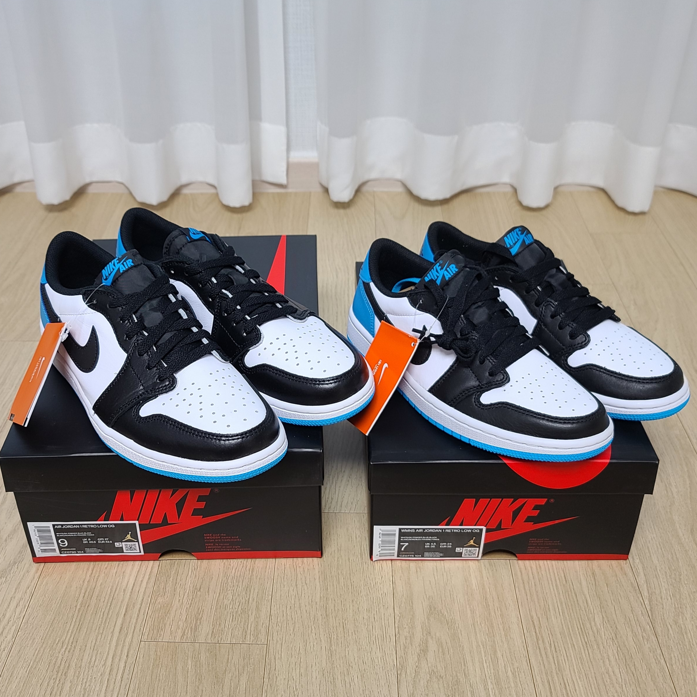Jordan 1 Retro Low OG Black and Dark Powder Blue, (W) Jordan 1 Retro Low OG Black and Dark Powder Blue 착용 스타일