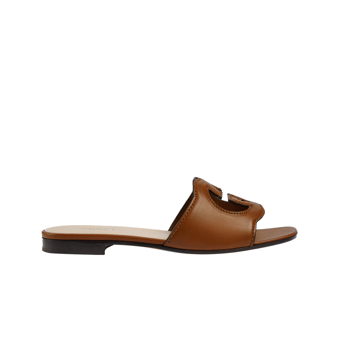(W) 구찌 인터로킹 G 컷아웃 레더 슬라이드 샌들 뀌르((W) Gucci Interlocking G Cut-Out Leather Slide Sandal Cuir) - 1