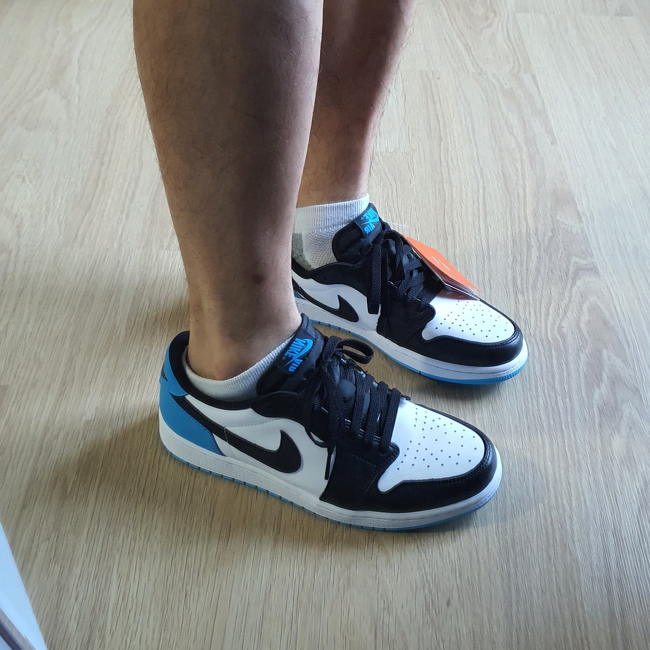 Jordan 1 Retro Low OG Black and Dark Powder Blue 착용 스타일 - 1