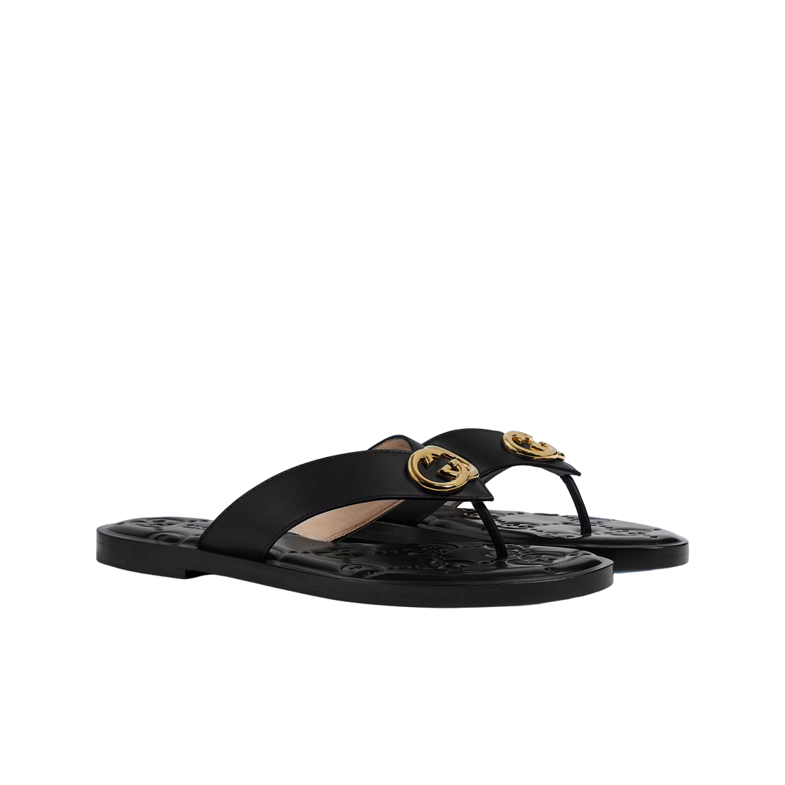 (W) 구찌 인터로킹 G T-스트랩 샌들 블랙((W) Gucci Interlocking G T-Strap Sandal Black) - 2