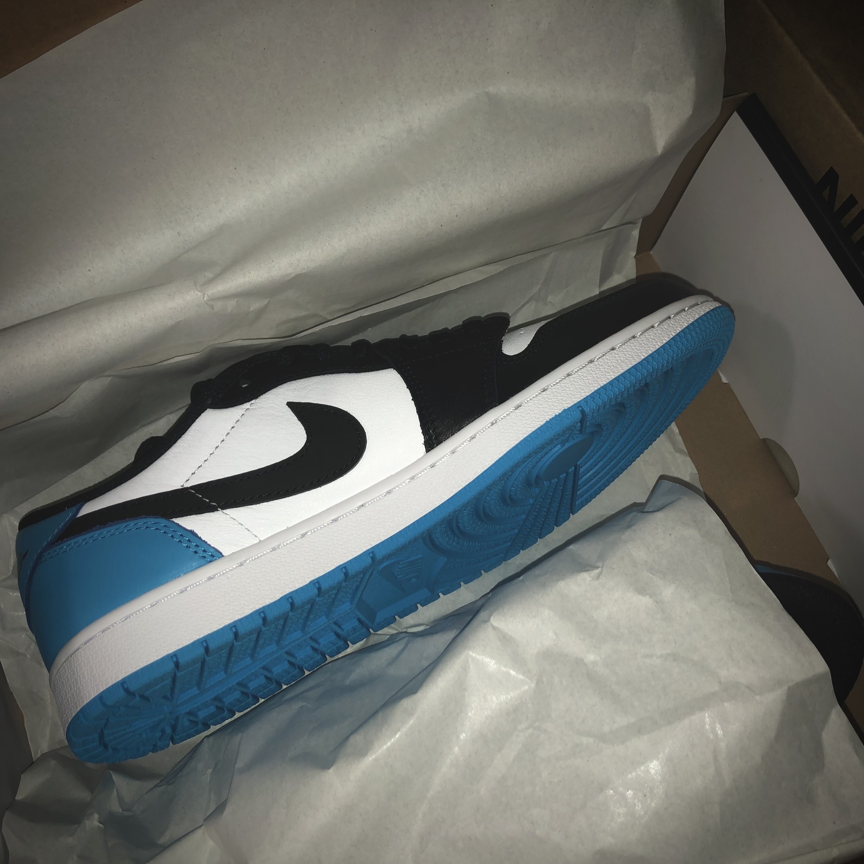 Jordan 1 Retro Low OG Black and Dark Powder Blue 착용 스타일