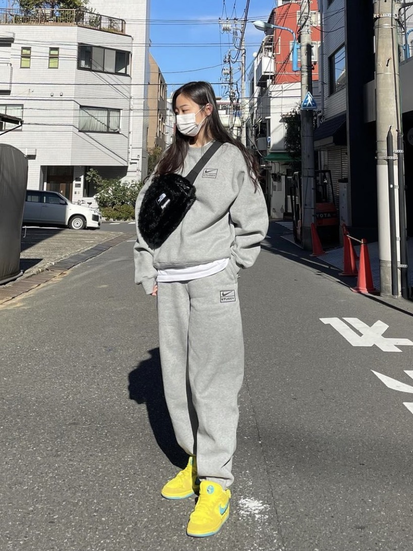 Nike x Stussy NRG BR Crew Fleece Grey, Nike x Stussy NRG BR Fleece Pants Grey 착용 스타일