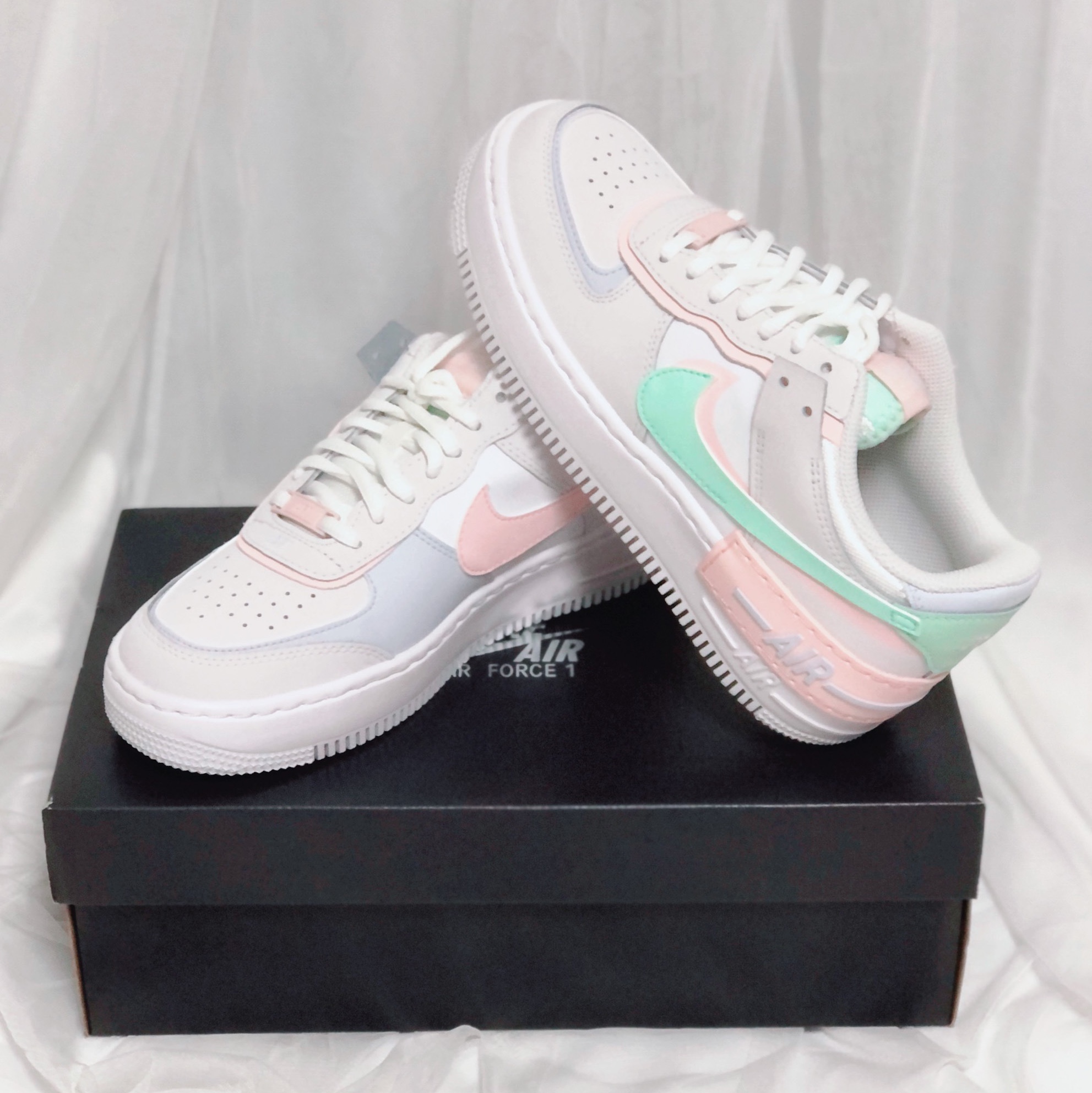 (W) Nike Air Force 1 Shadow White Atmosphere Mint 착용 스타일