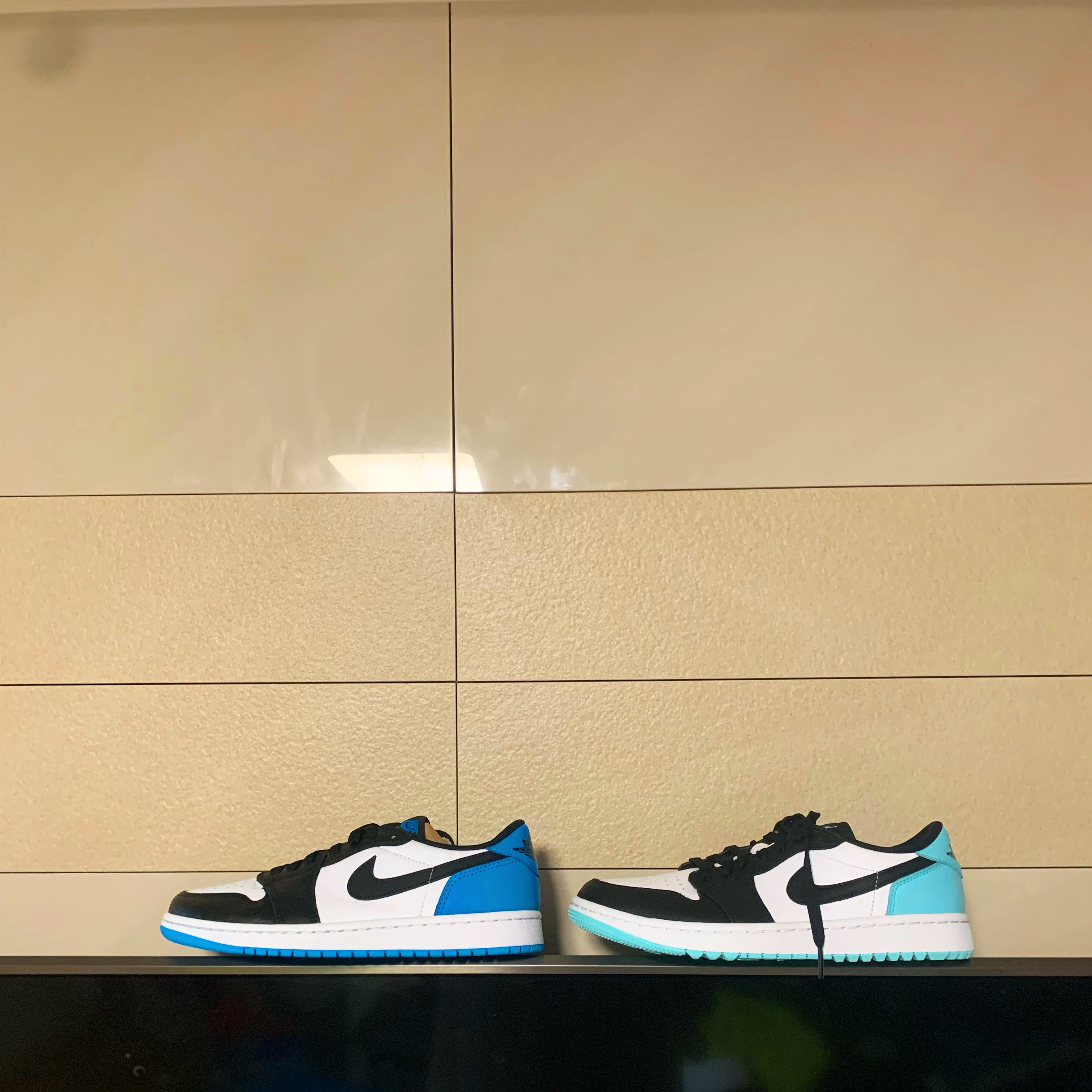 Jordan 1 Retro Low OG Black and Dark Powder Blue, Jordan 1 Low Golf Copa 착용 스타일