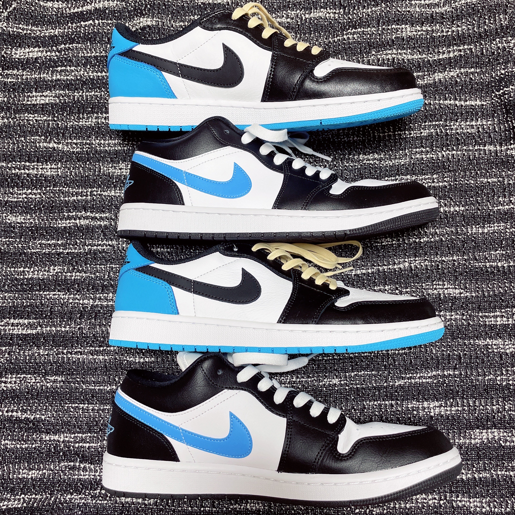 (W) Jordan 1 Retro Low OG Black and Dark Powder Blue, (W) Jordan 1 Low Black University Blue 착용 스타일 - 1