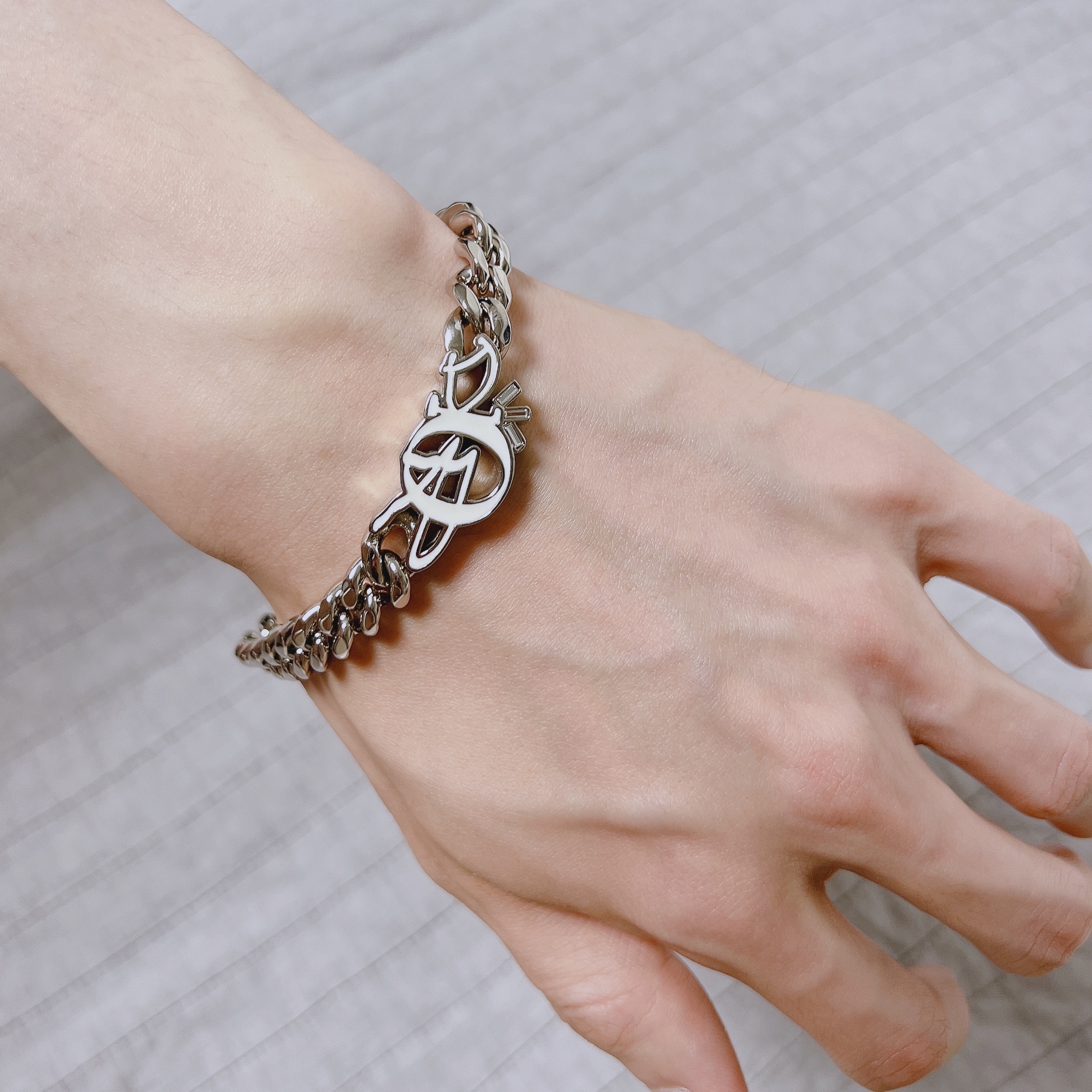 Dior x Cactus Jack Chain Link Bracelet Silver 착용 스타일