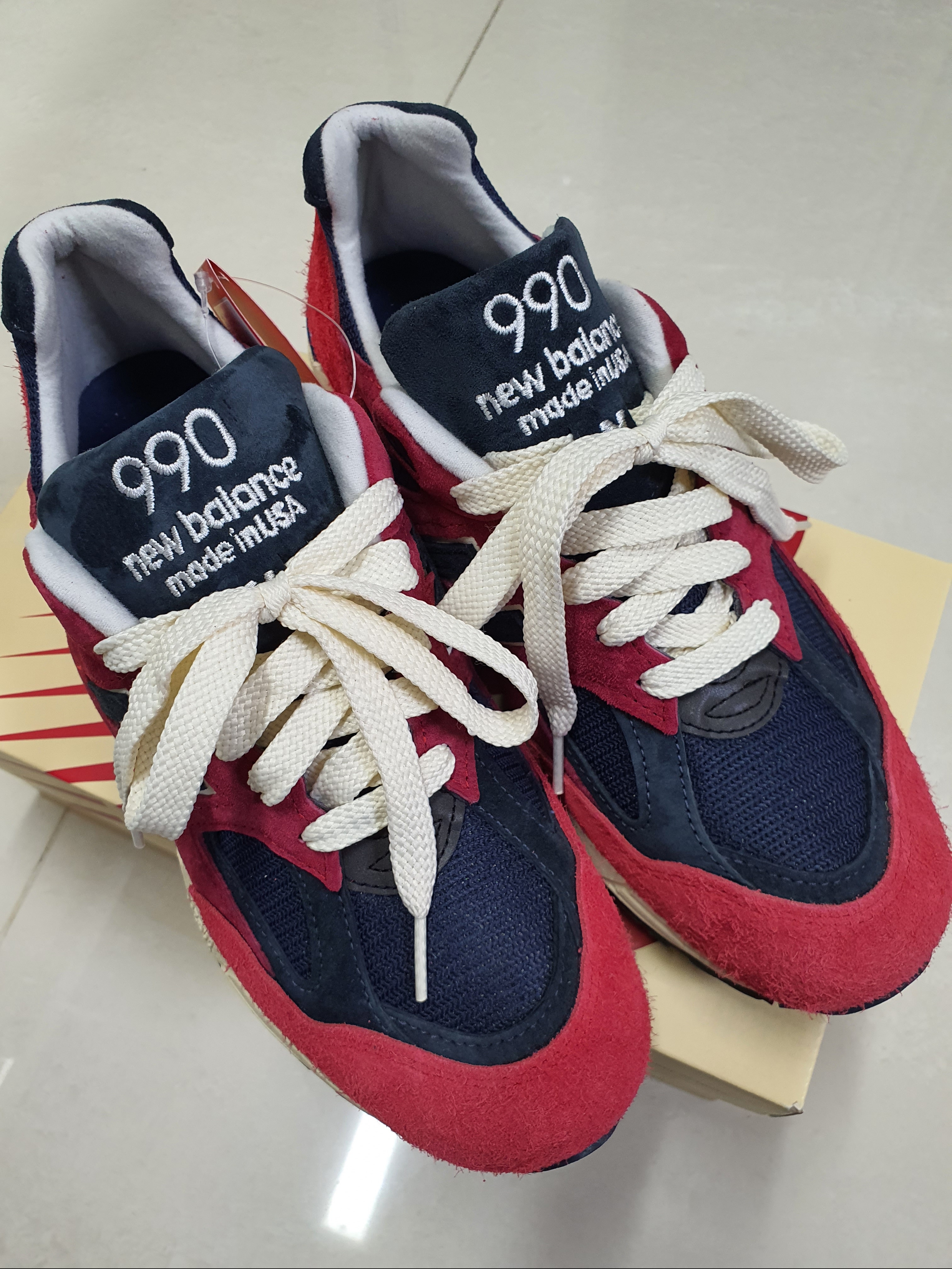 New Balance 990v2 Made in USA Chrysanthemum Navy 착용 스타일 - 1