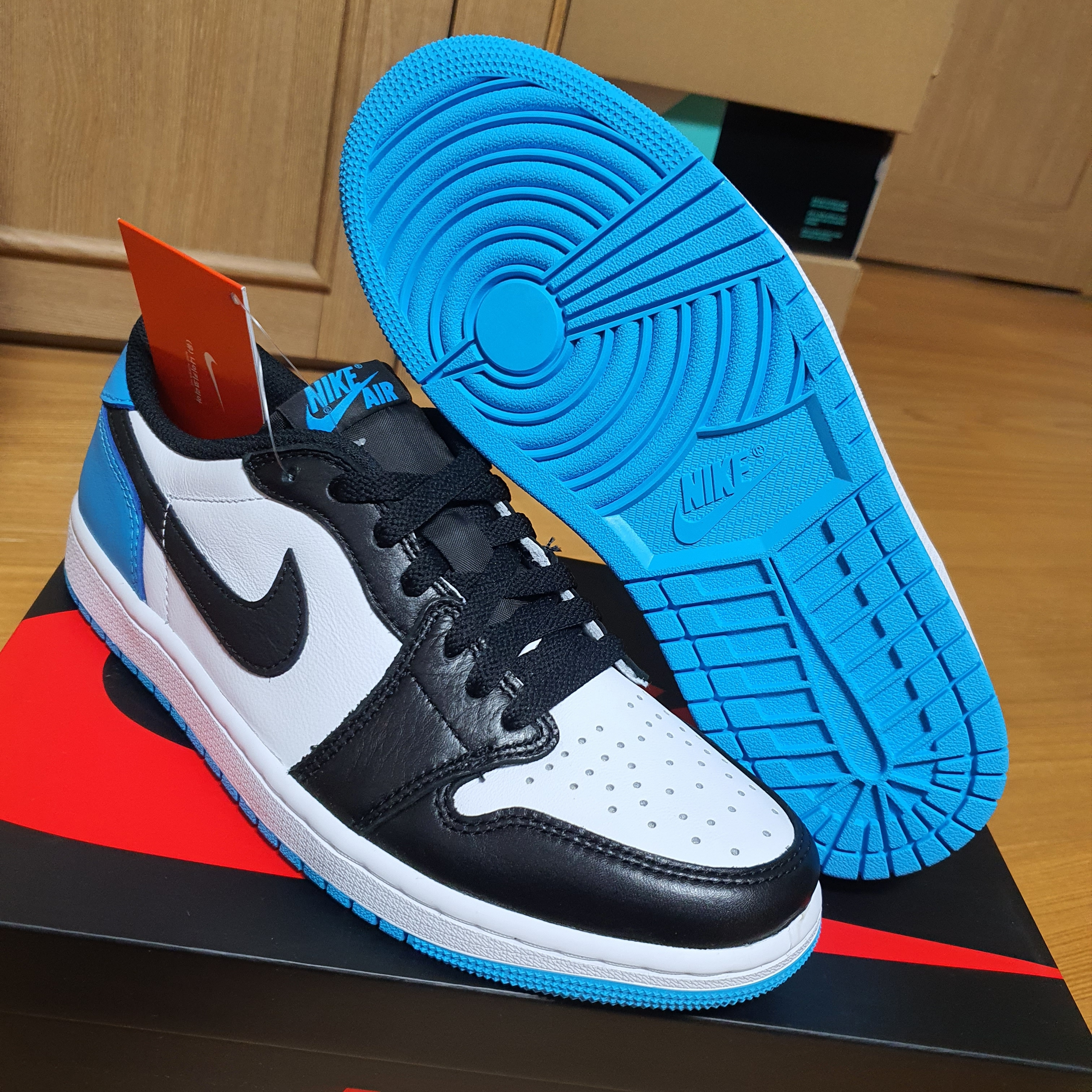 Jordan 1 Retro Low OG Black and Dark Powder Blue 착용 스타일 - 5