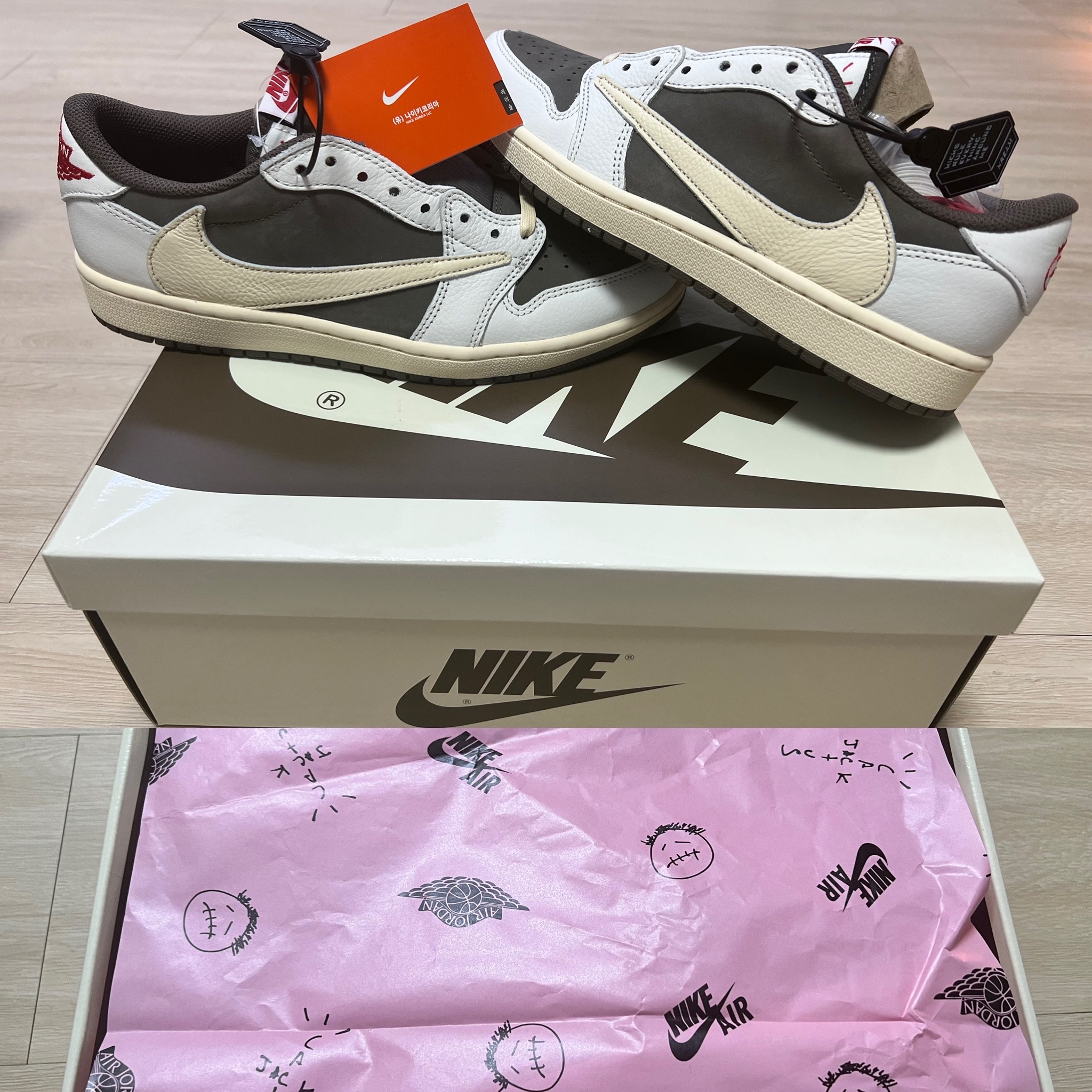 Jordan 1 x Travis Scott Retro Low OG SP Sail and Ridgerock 착용 스타일
