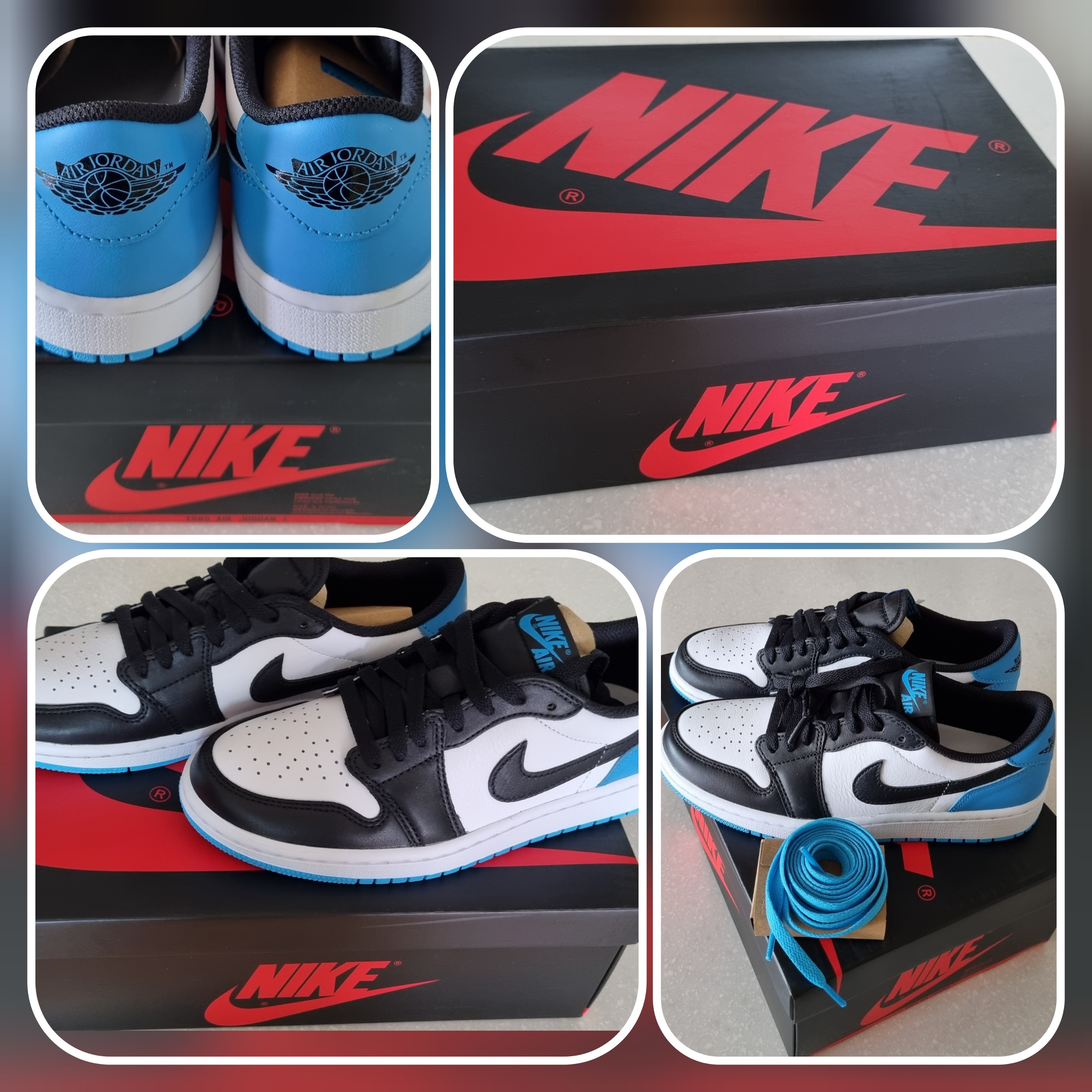 (W) Jordan 1 Retro Low OG Black and Dark Powder Blue 착용 스타일 - 2