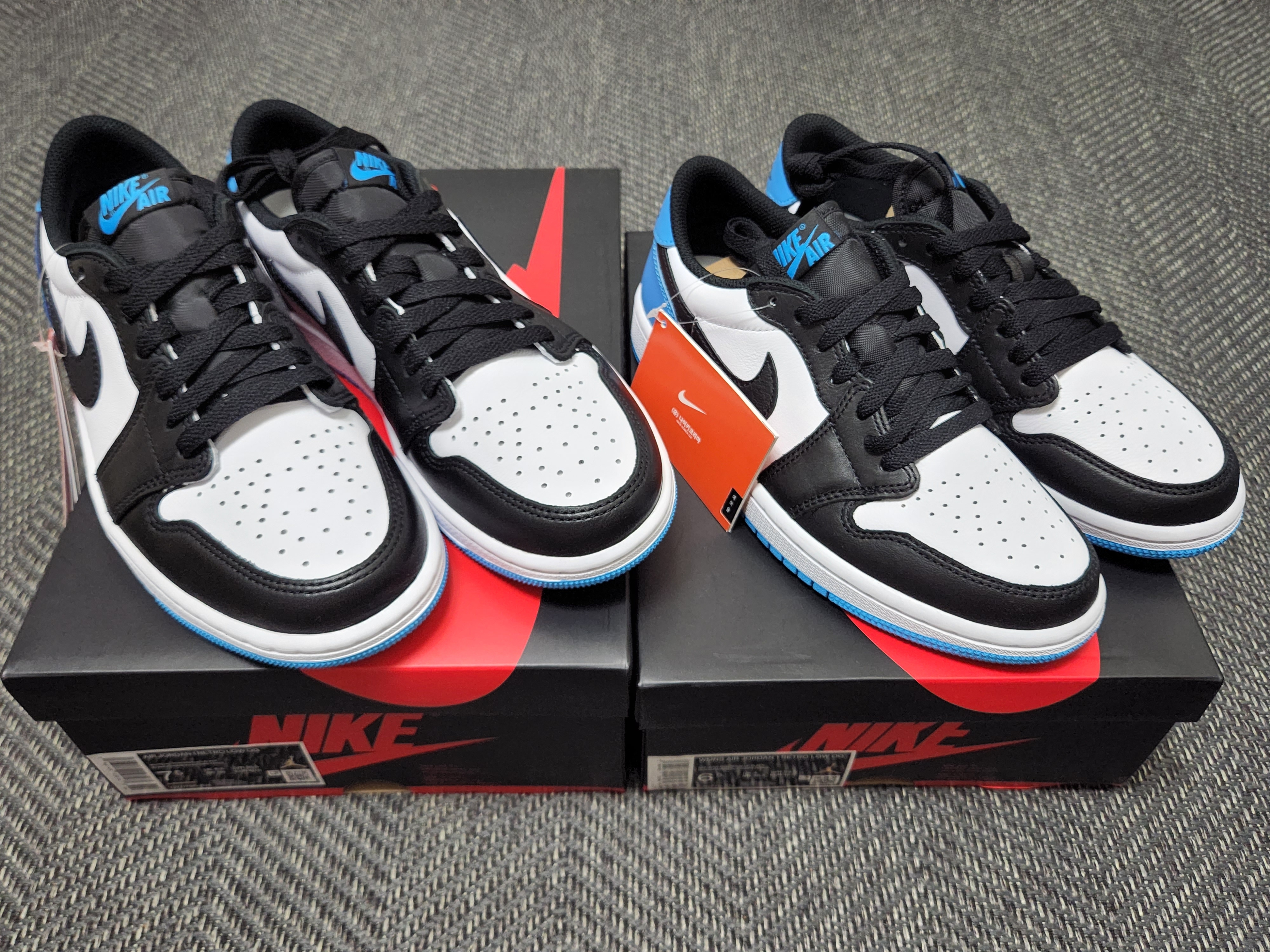 Jordan 1 Retro Low OG Black and Dark Powder Blue, (W) Jordan 1 Retro Low OG Black and Dark Powder Blue 착용 스타일