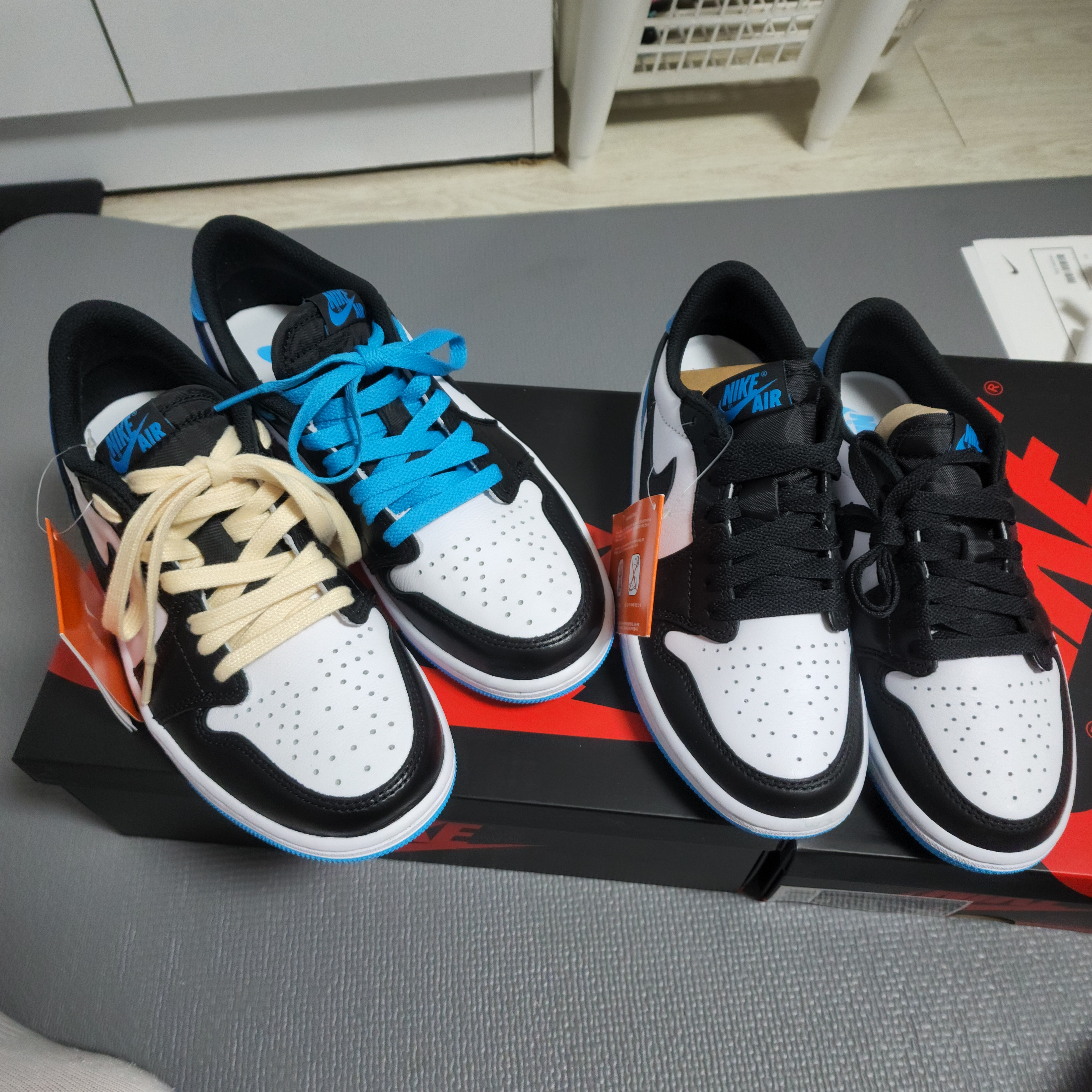 Jordan 1 Retro Low OG Black and Dark Powder Blue, (W) Jordan 1 Retro Low OG Black and Dark Powder Blue 착용 스타일 - 2