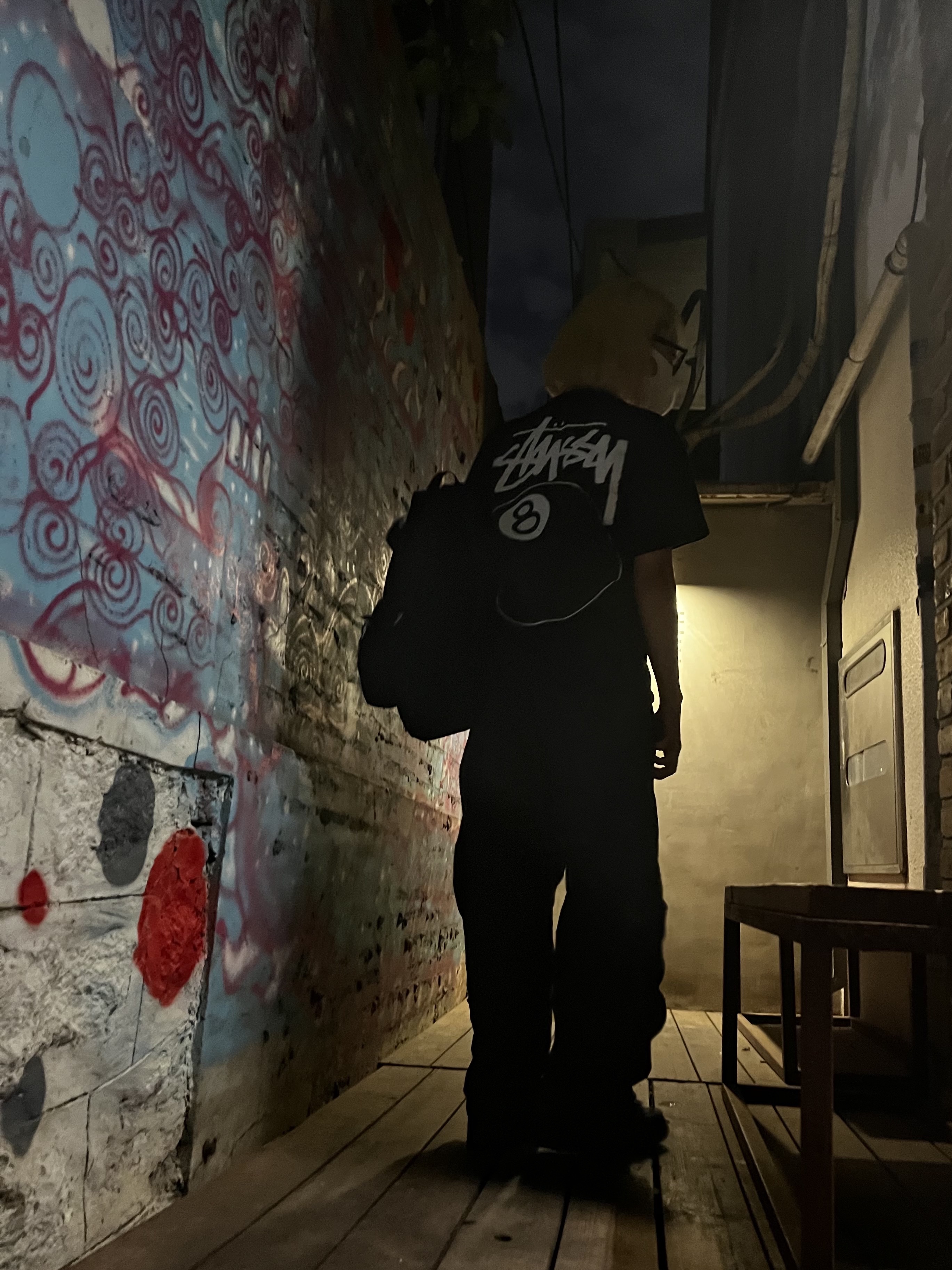 Stussy 8 Ball T-Shirt Black - 22SS, Sansan Gear Wave Pants Black - 22SS 착용 스타일 - 1