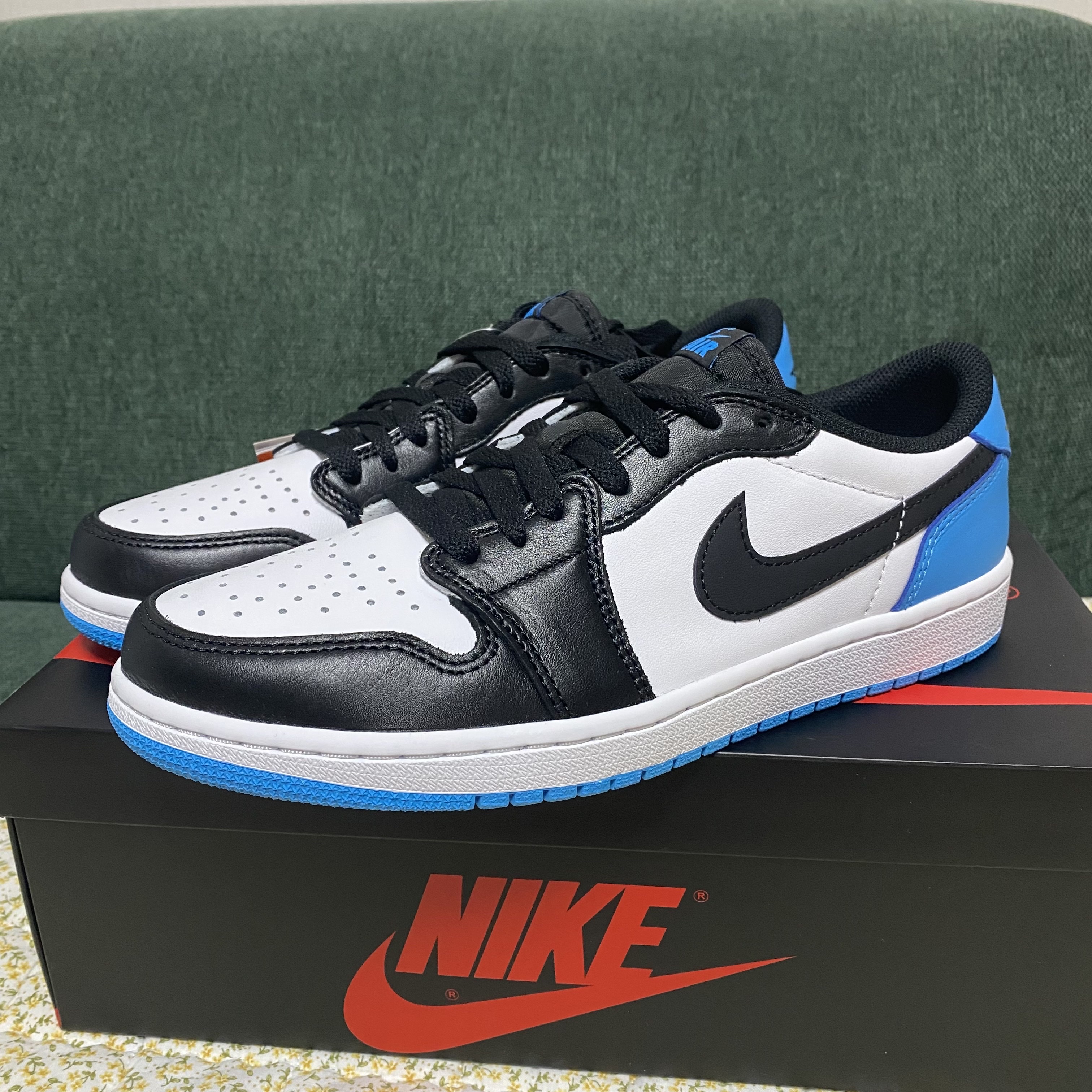 Jordan 1 Retro Low OG Black and Dark Powder Blue 착용 스타일 - 5