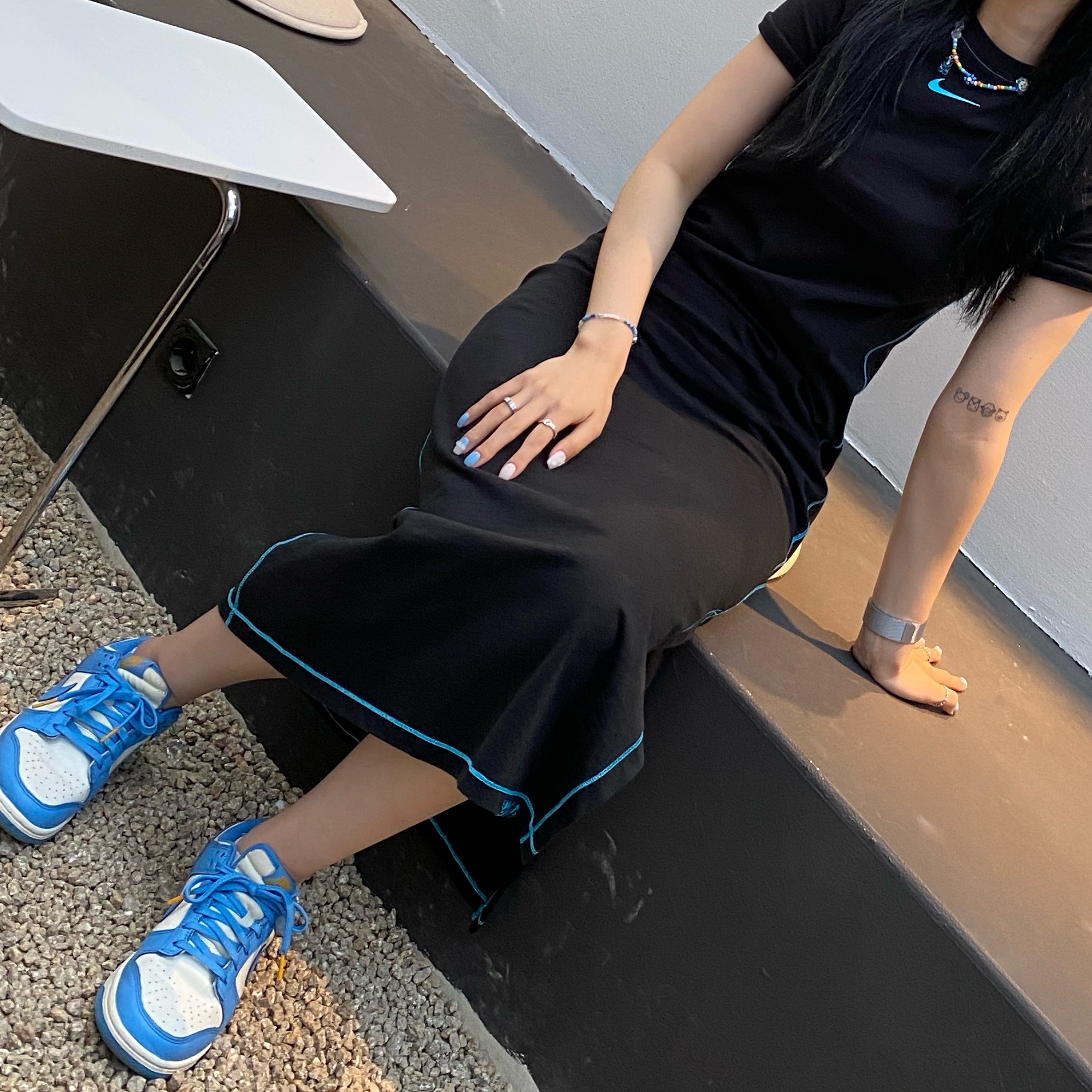 Nike Dunk Low Retro University Blue, (GS) Nike Dunk Low University Blue 착용 스타일 - 3