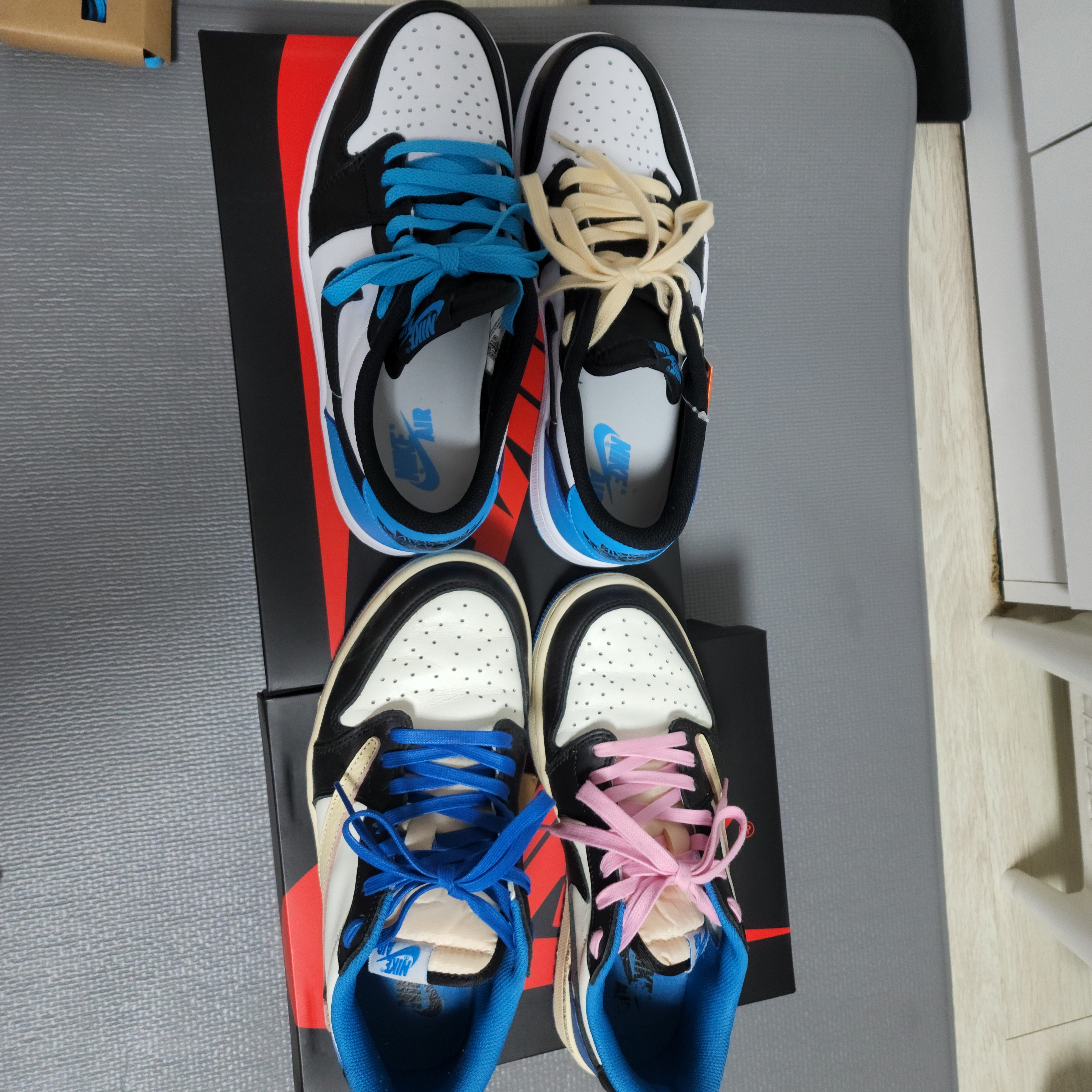 Jordan 1 Retro Low OG Black and Dark Powder Blue, (W) Jordan 1 Retro Low OG Black and Dark Powder Blue 착용 스타일 - 4