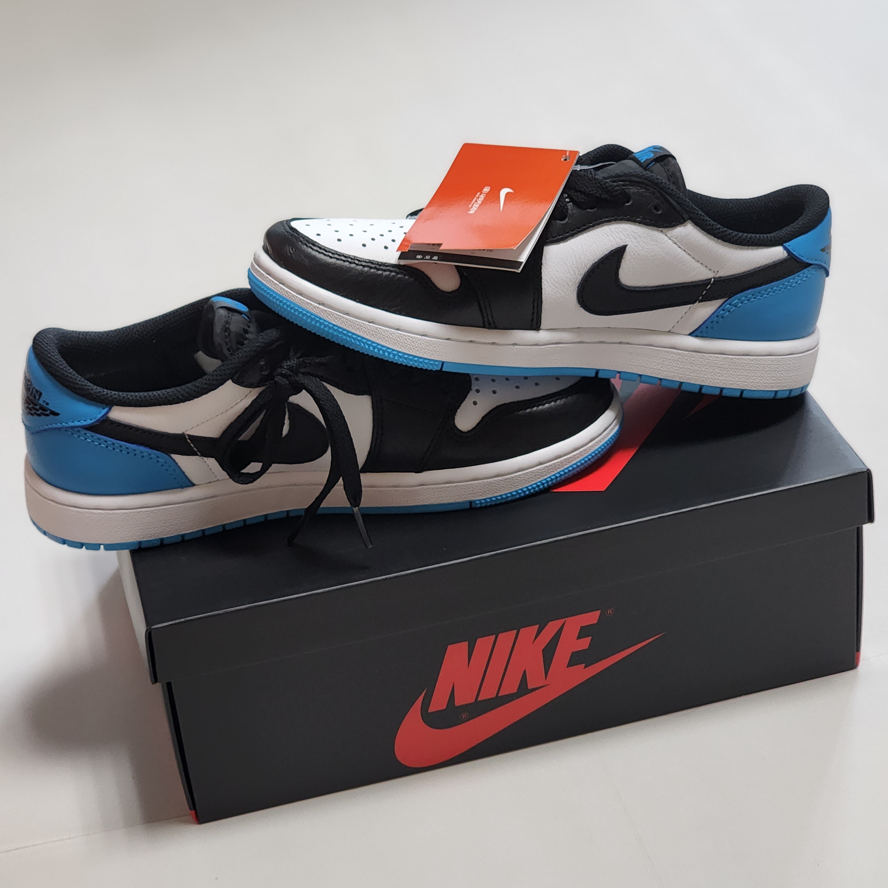 Jordan 1 Retro Low OG Black and Dark Powder Blue 착용 스타일 - 1