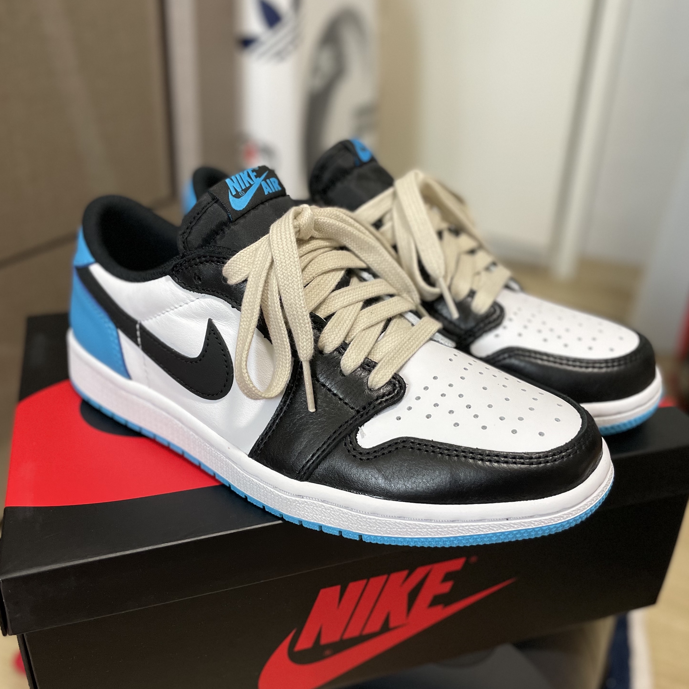 Jordan 1 Retro Low OG Black and Dark Powder Blue 착용 스타일