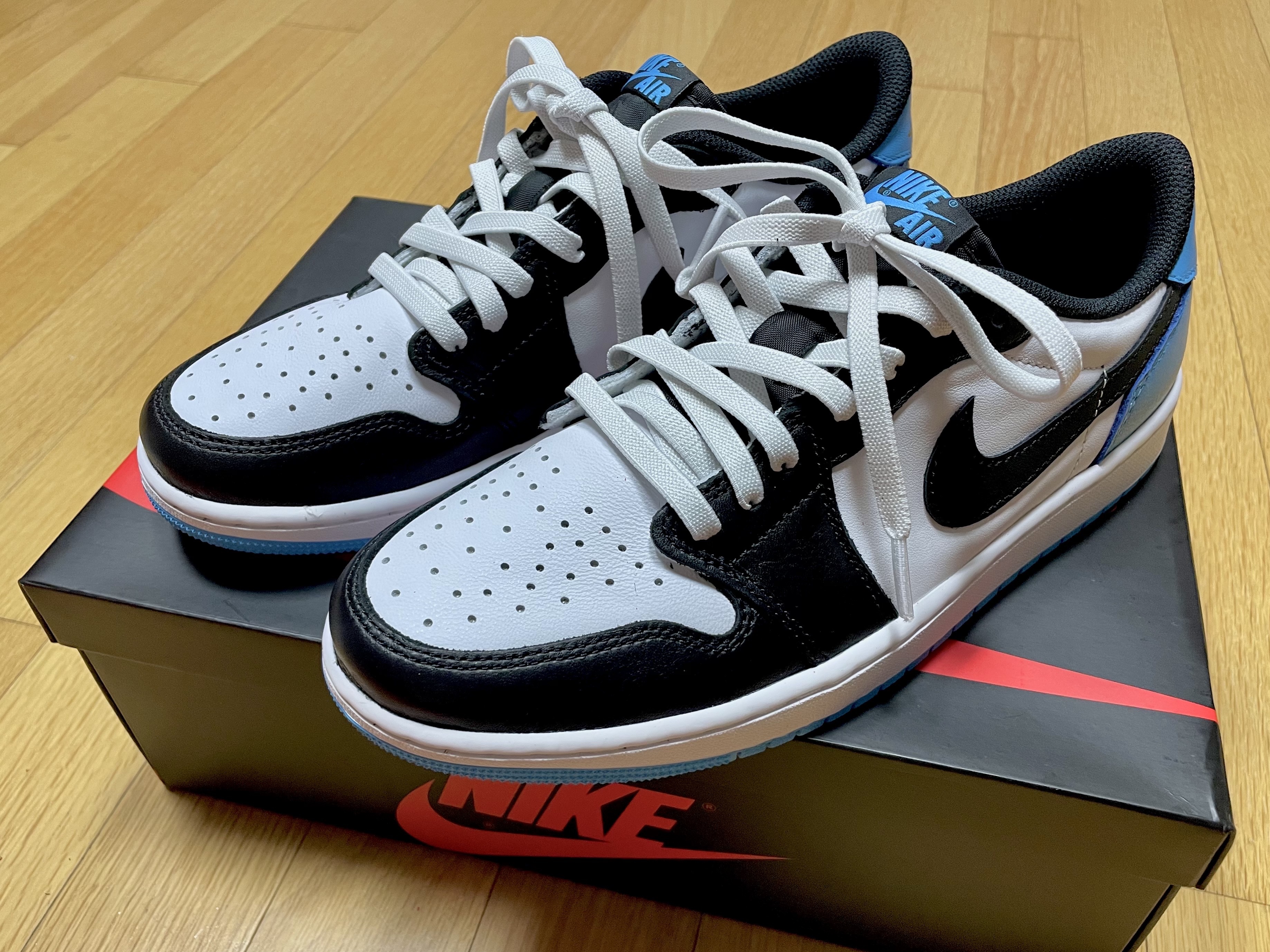 Jordan 1 Retro Low OG Black and Dark Powder Blue 착용 스타일