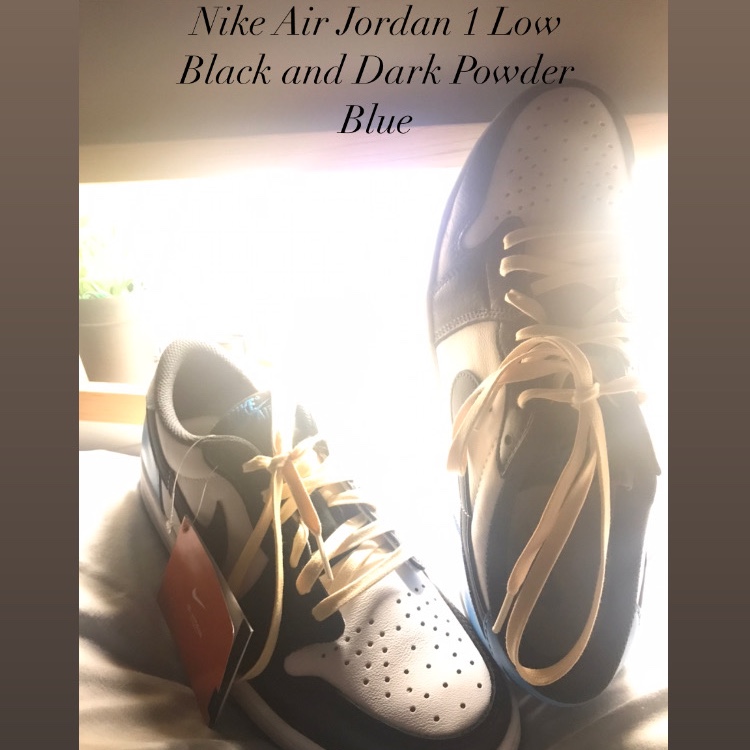 Jordan 1 Retro Low OG Black and Dark Powder Blue 착용 스타일 - 1