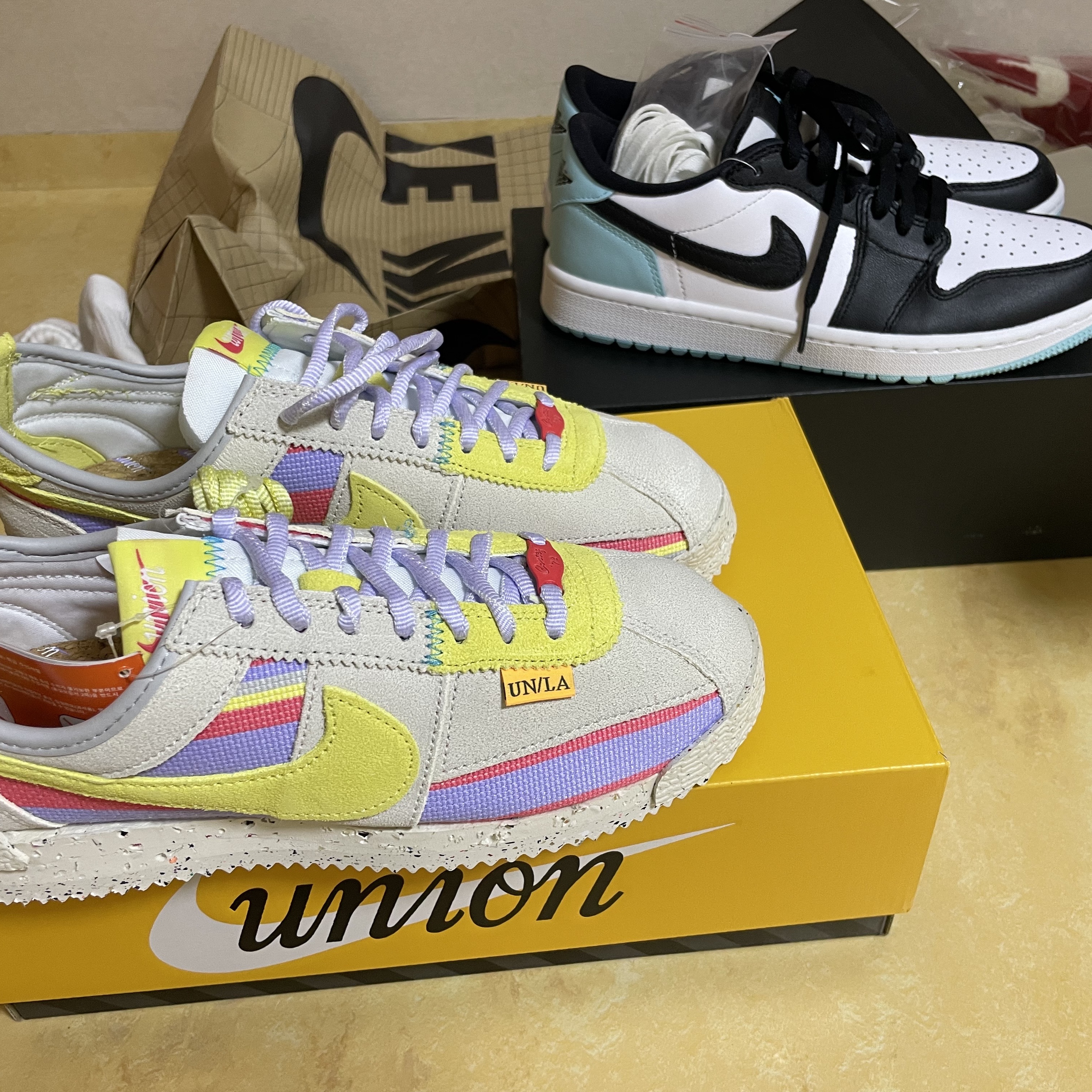 Nike x Union Cortez SP Lemon Frost, Jordan 1 Low Golf Copa 착용 스타일