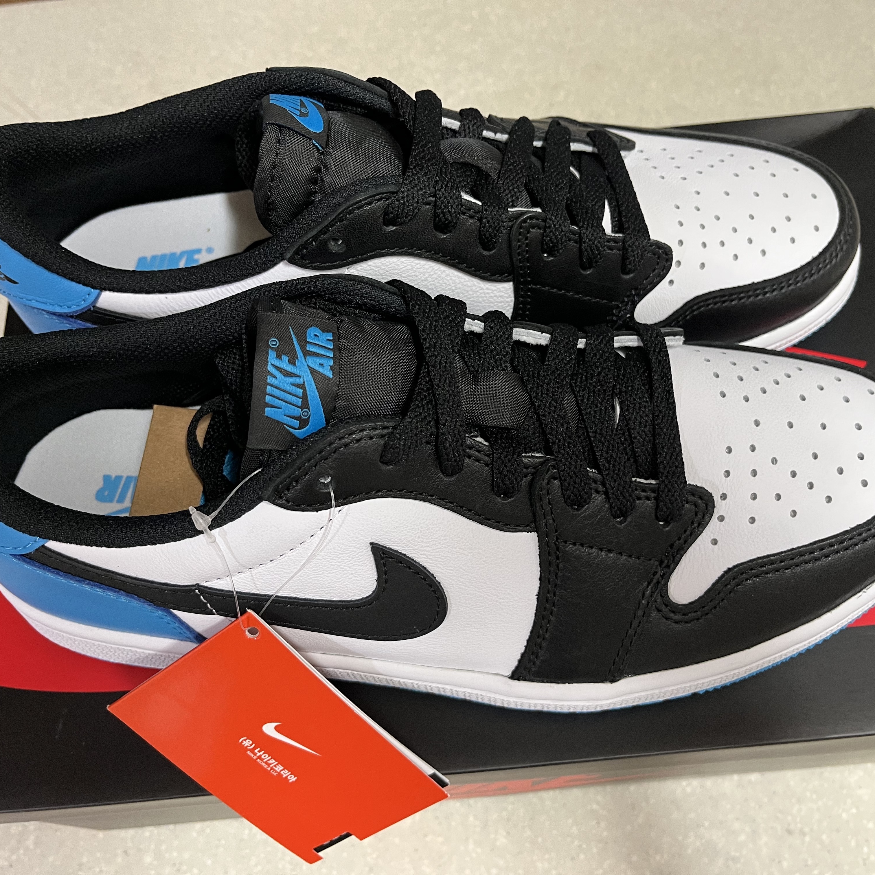 Jordan 1 Retro Low OG Black and Dark Powder Blue 착용 스타일 - 3