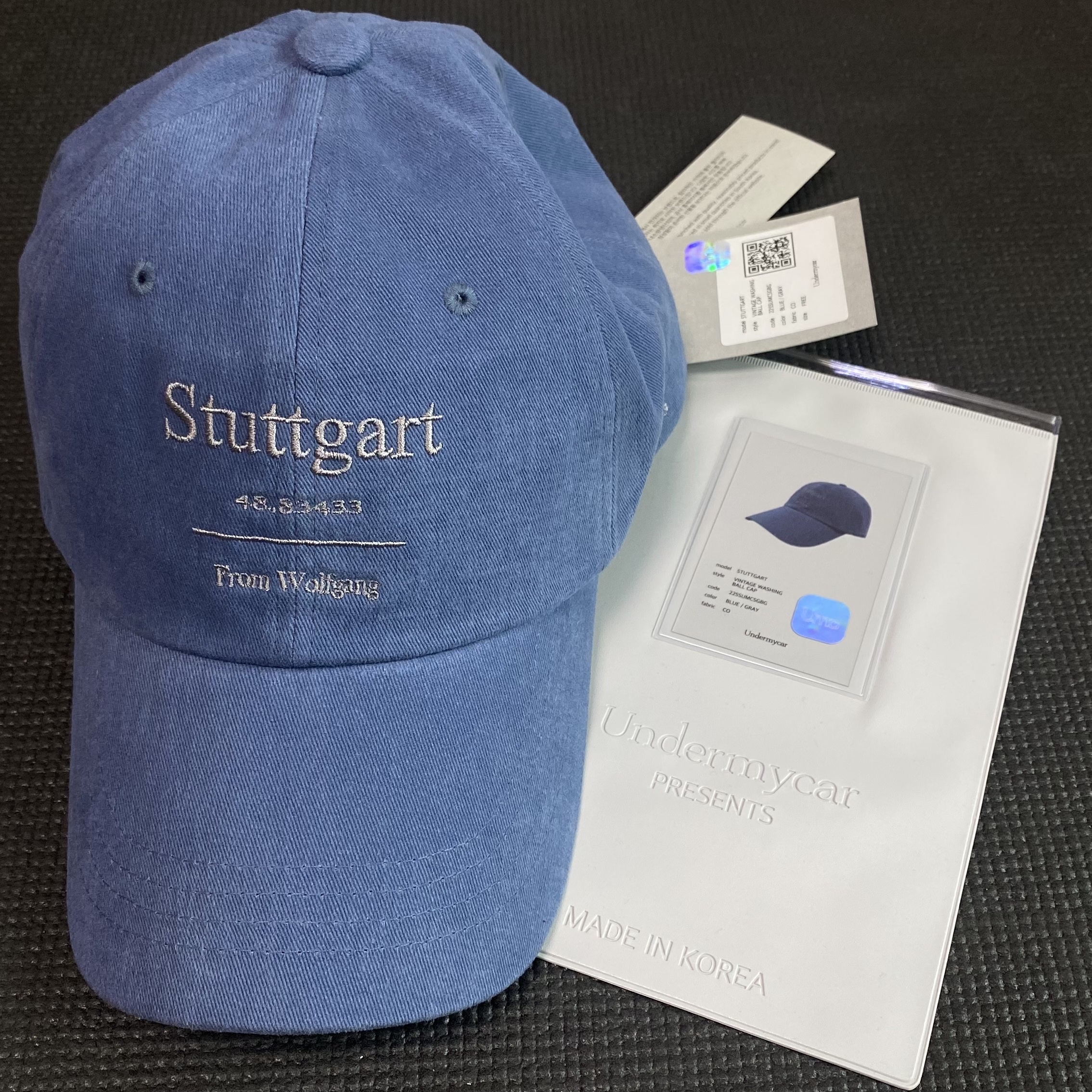 Undermycar Stuttgart Vintage Washing Ball Cap Black Navy - Atmos Exclusive, Undermycar Stuttgart Vintage Washing Ball Cap Black Red - 22SS 착용 스타일
