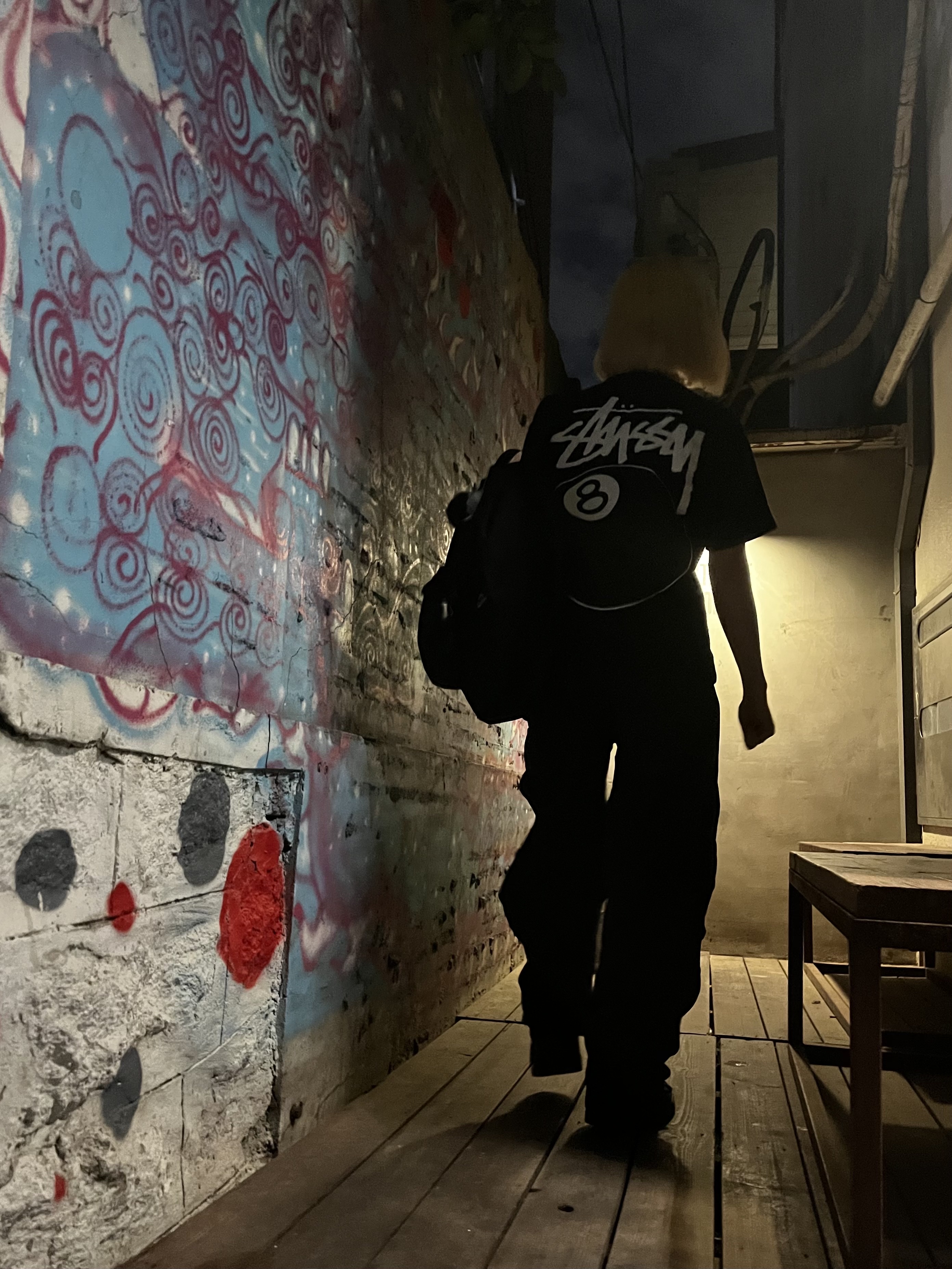 Stussy 8 Ball T-Shirt Black - 22SS, Sansan Gear Wave Pants Black - 22SS 착용 스타일 - 2