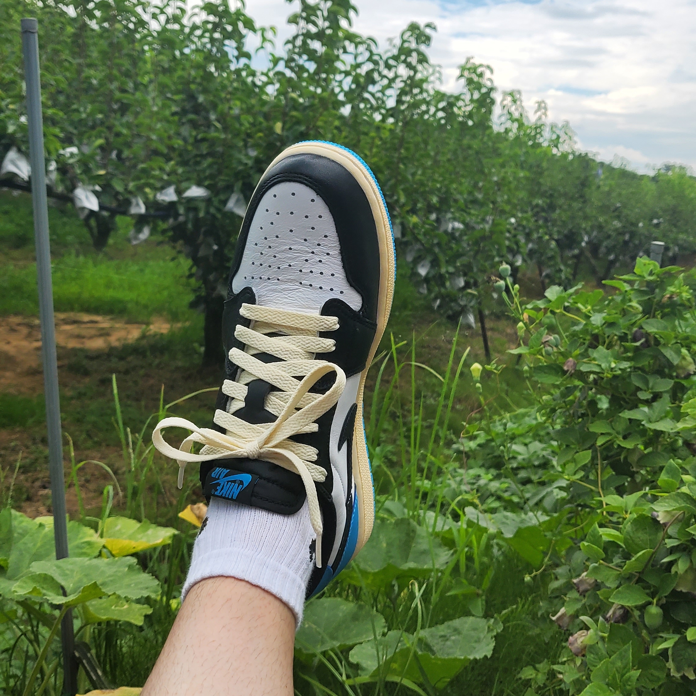 Jordan 1 Retro Low OG Black and Dark Powder Blue 착용 스타일 - 2
