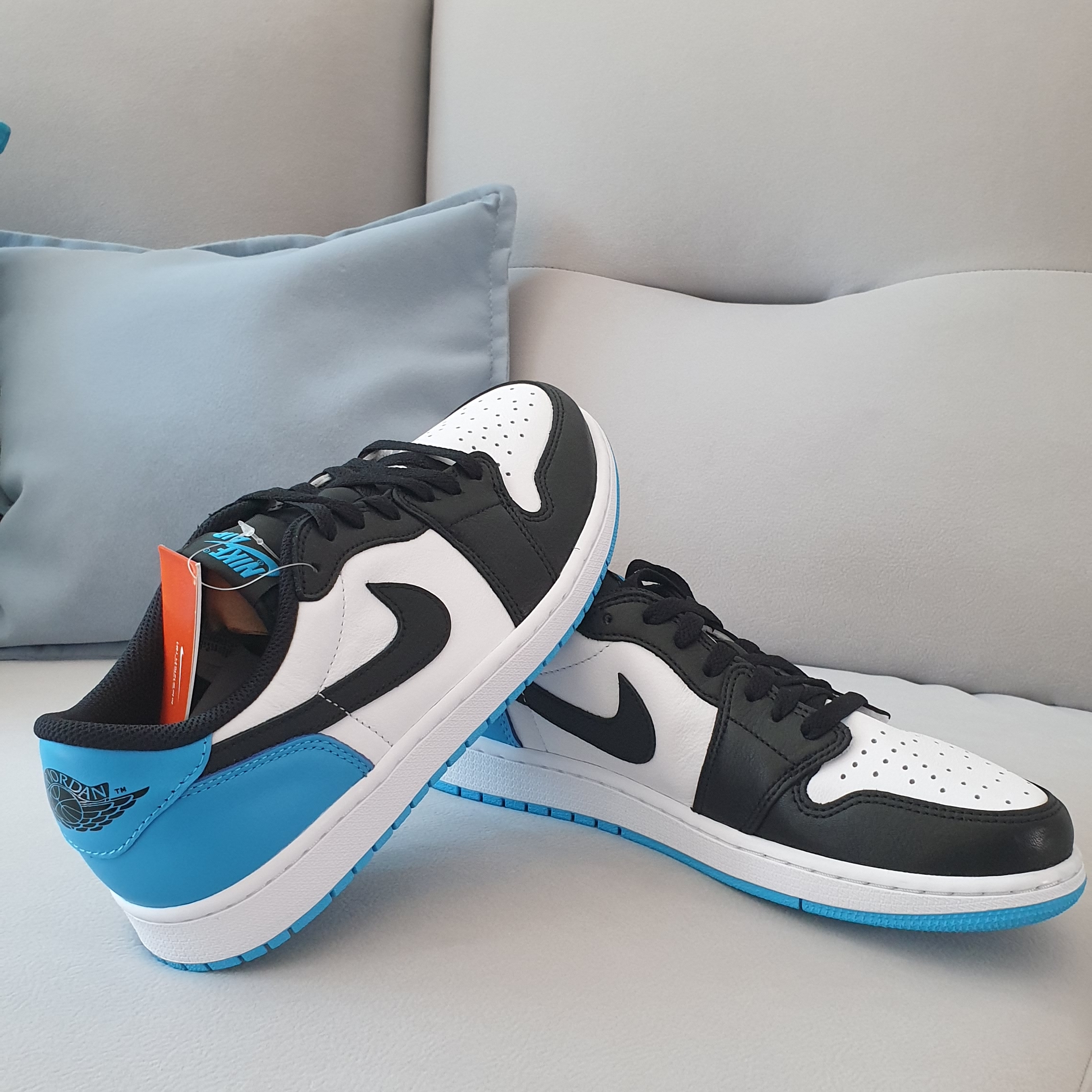 Jordan 1 Retro Low OG Black and Dark Powder Blue 착용 스타일 - 1