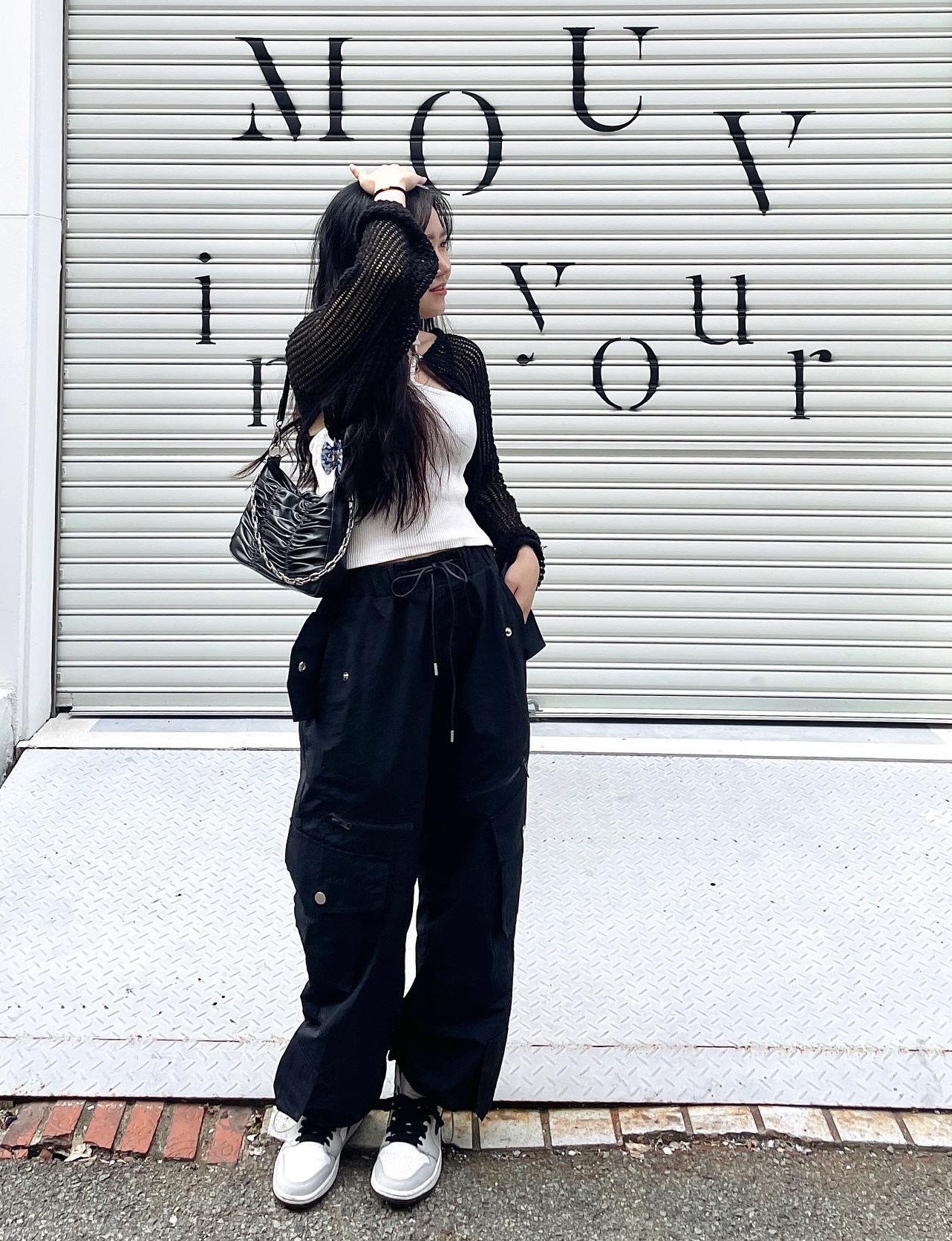 (W) Jordan 1 Mid Grey Fog 착용 스타일 - 1