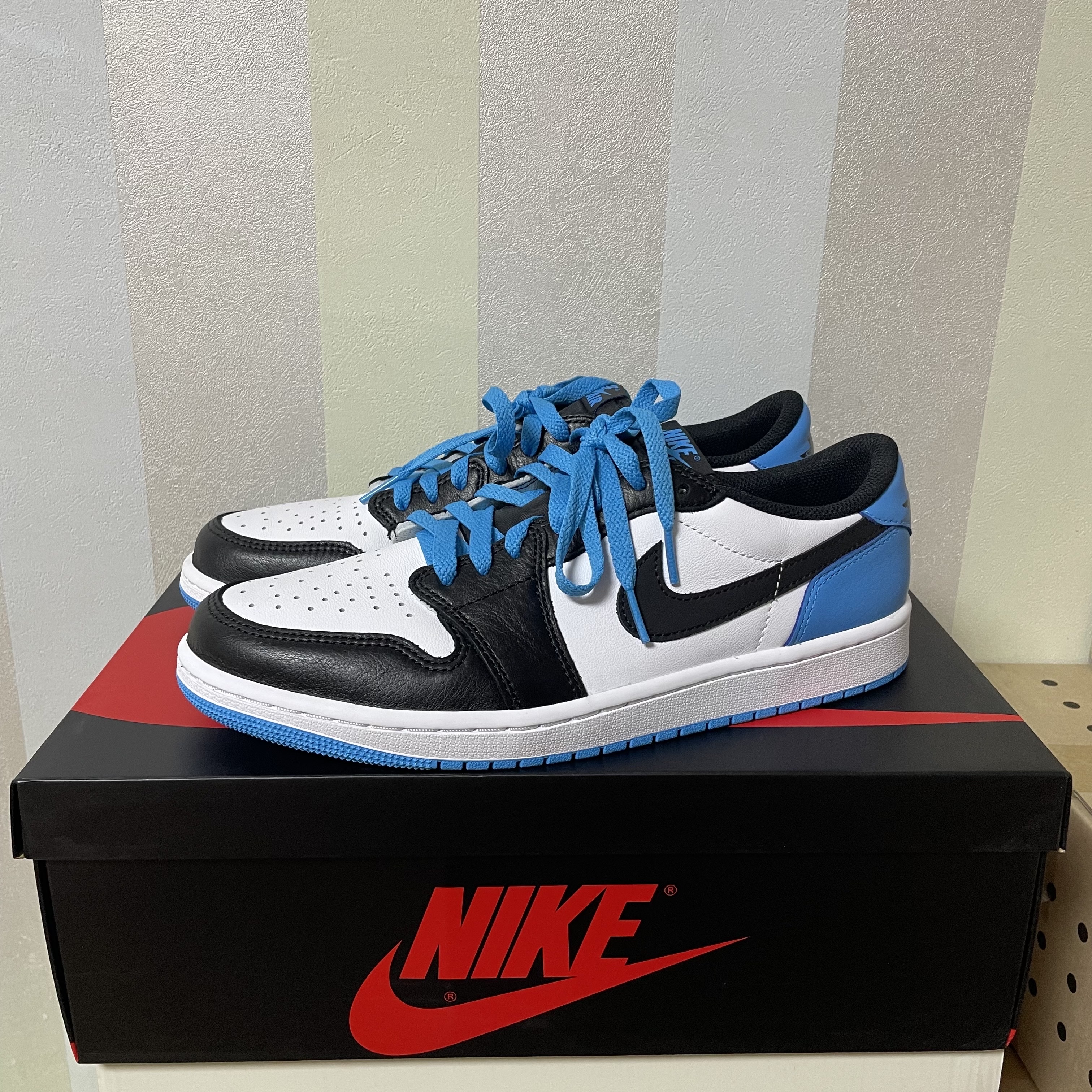 Jordan 1 Retro Low OG Black and Dark Powder Blue 착용 스타일 - 3