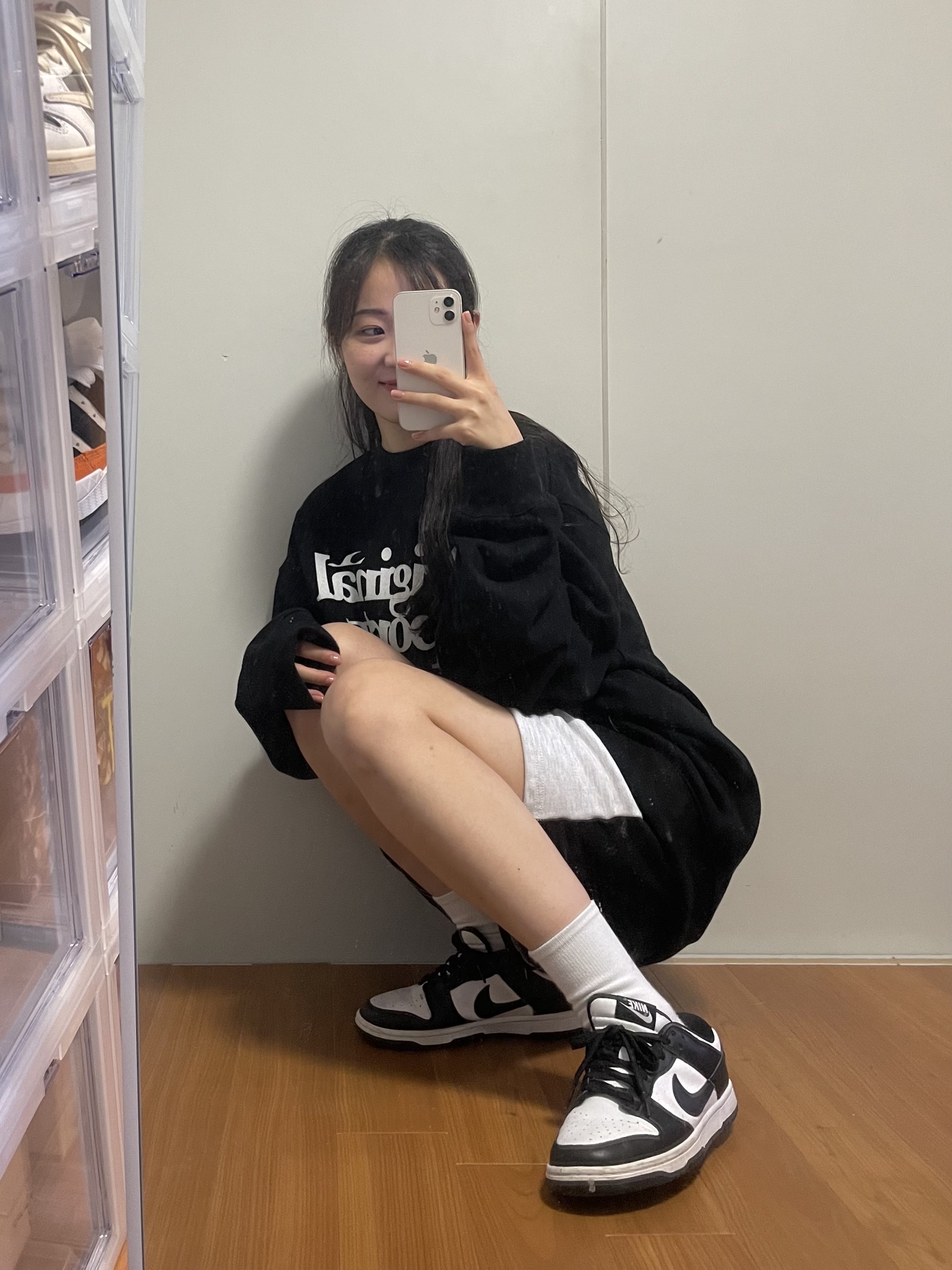 Nike Dunk Low Retro Black, (W) Nike Dunk Low Black 착용 스타일