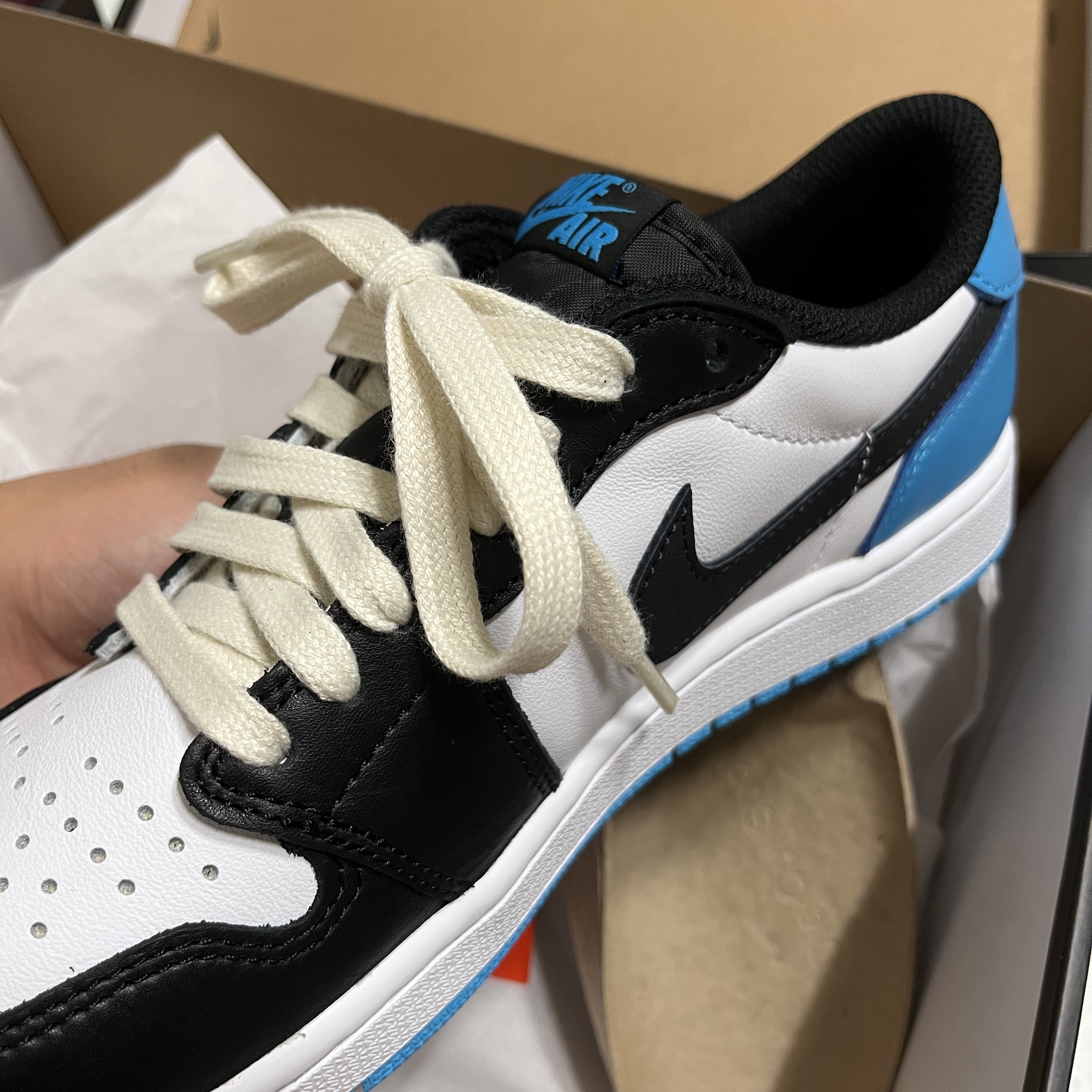 Jordan 1 Retro Low OG Black and Dark Powder Blue 착용 스타일