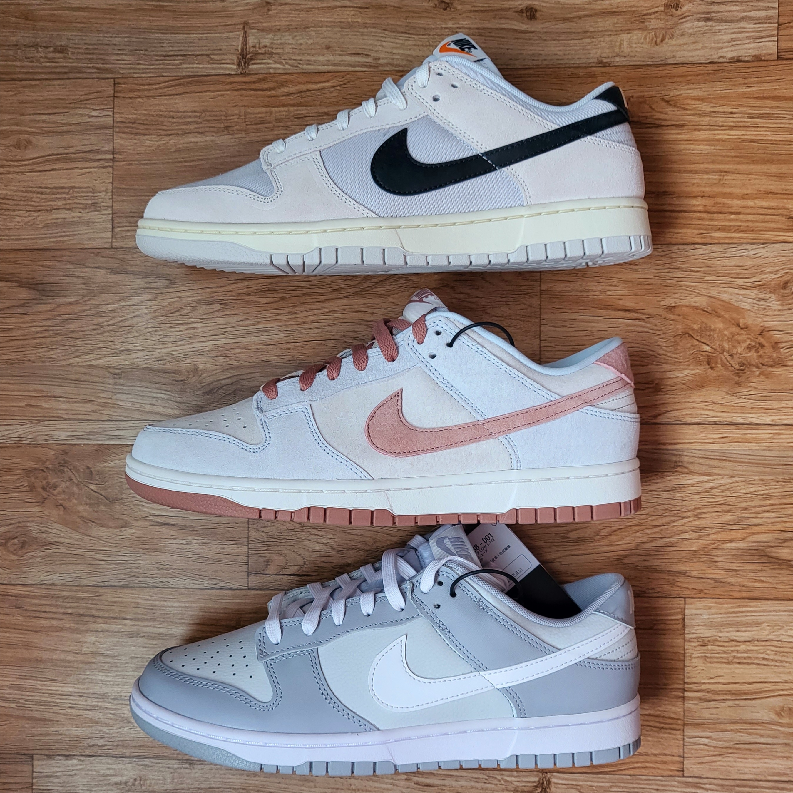 Nike Dunk Low SE Photon Dust and Summit White, Nike Dunk Low Retro PRM Fossil Rose 착용 스타일 - 2
