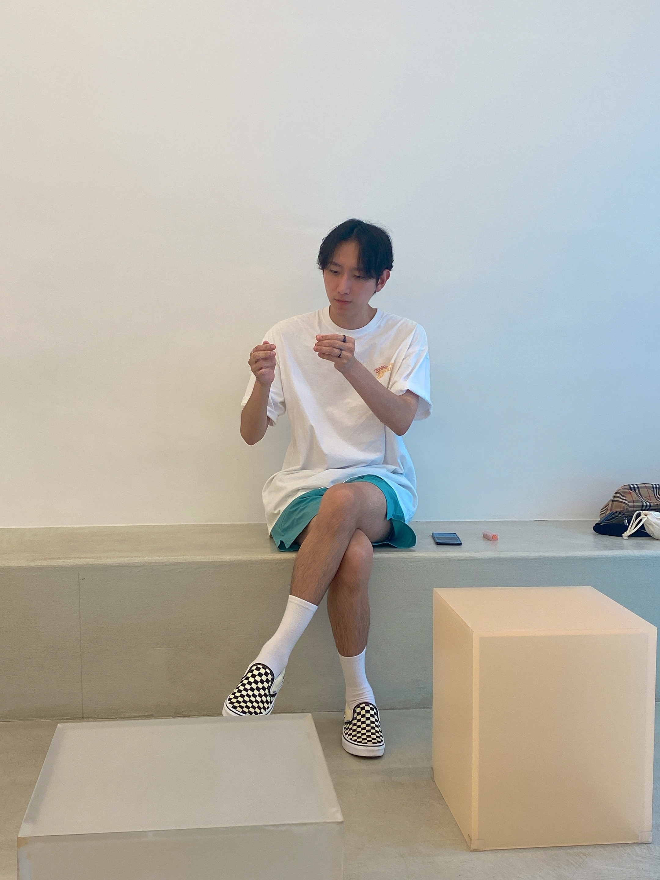 Vans Slip-On Checkerboard 착용 스타일 - 1